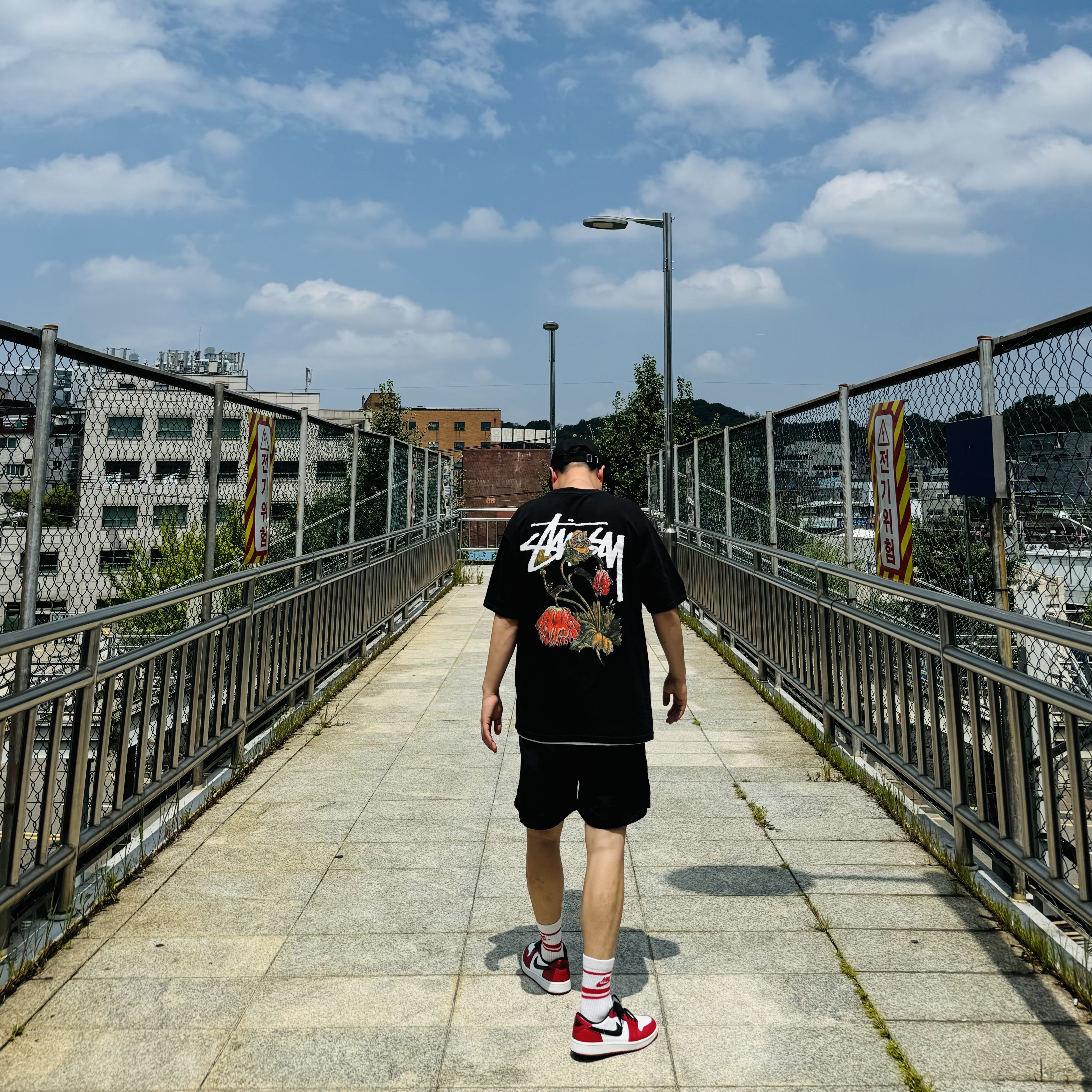 Stussy Bio Washed Big Logo Low Pro Cap Black, Stussy Withered Flower T-Shirt Black 착용 스타일 - 8