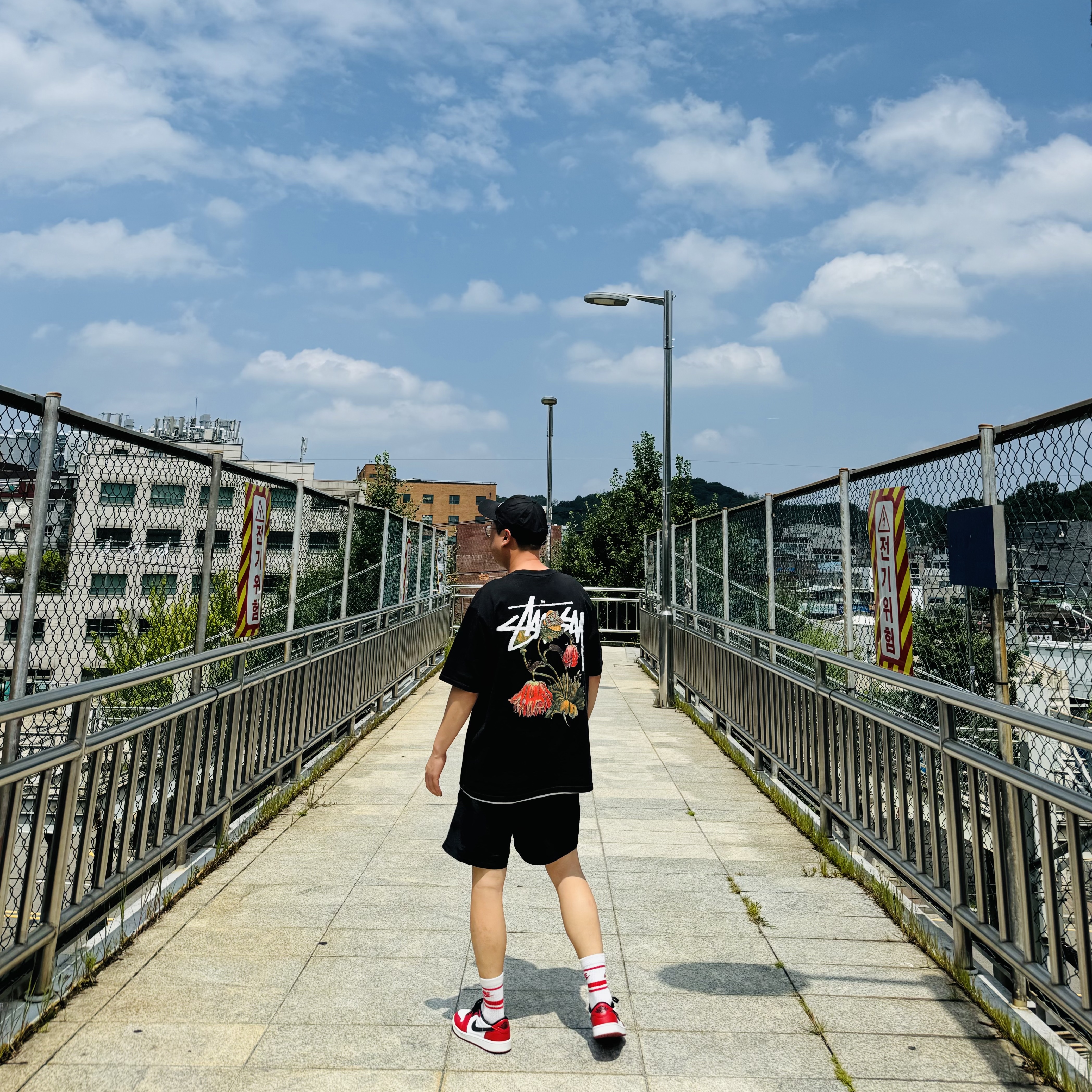 Stussy Bio Washed Big Logo Low Pro Cap Black, Stussy Withered Flower T-Shirt Black 착용 스타일 - 5