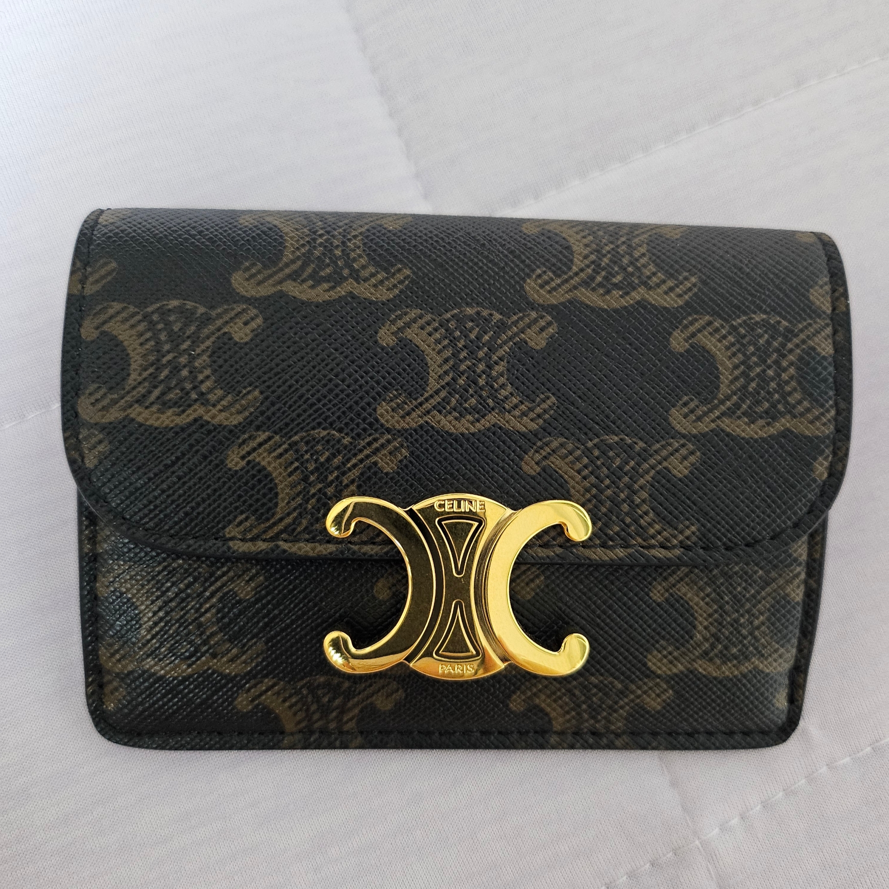 Celine Card Holder with Flap in Triomphe Canvas Tan 착용 스타일