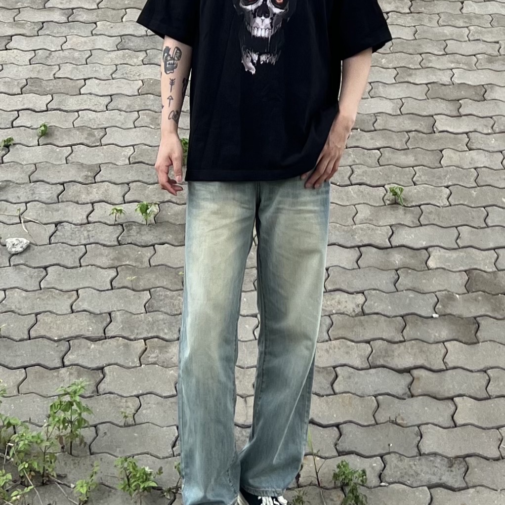 NONFLOOR Earth Hurricane T-Shirt Washed Charcoal 착용 스타일 - 2