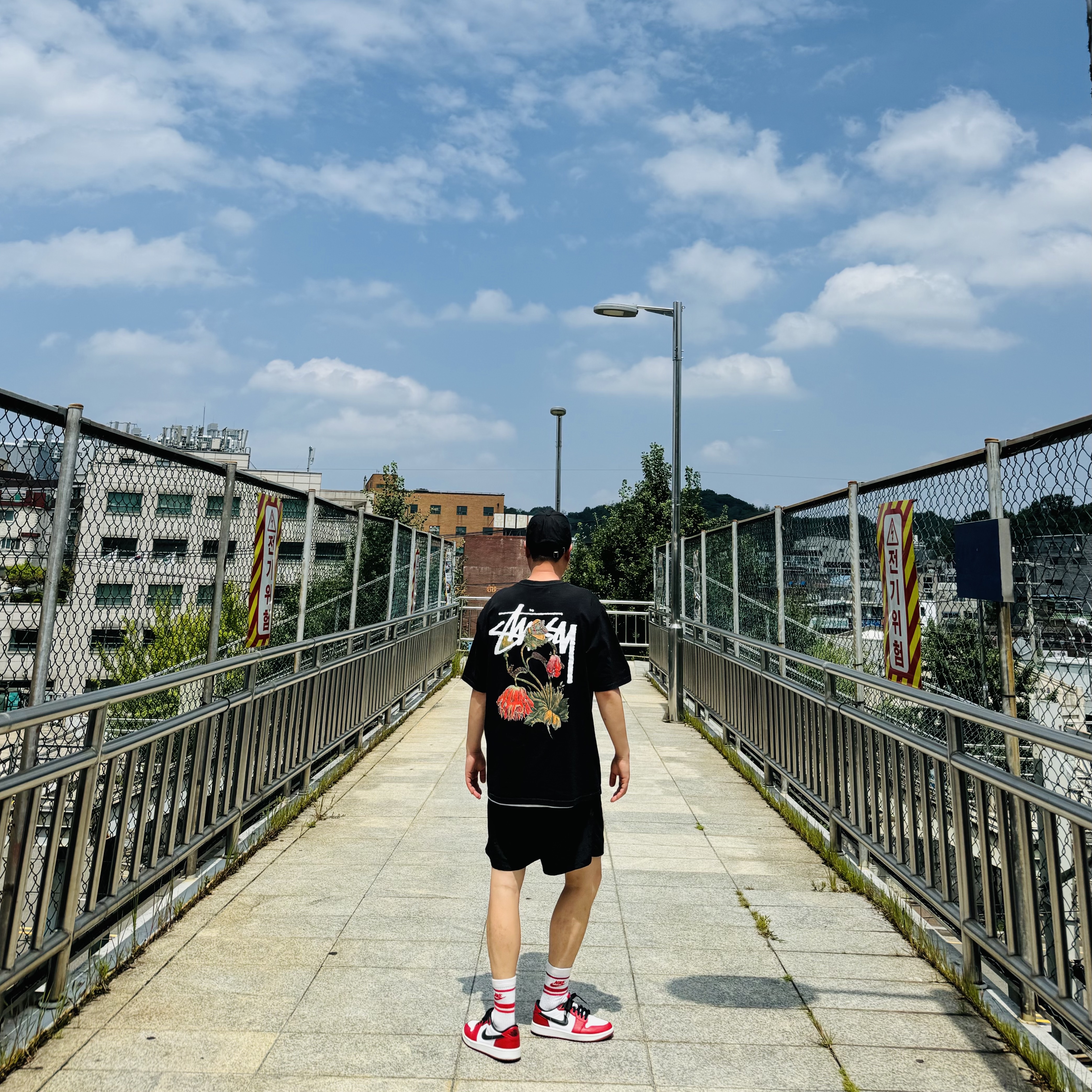 Stussy Bio Washed Big Logo Low Pro Cap Black, Stussy Withered Flower T-Shirt Black 착용 스타일 - 6