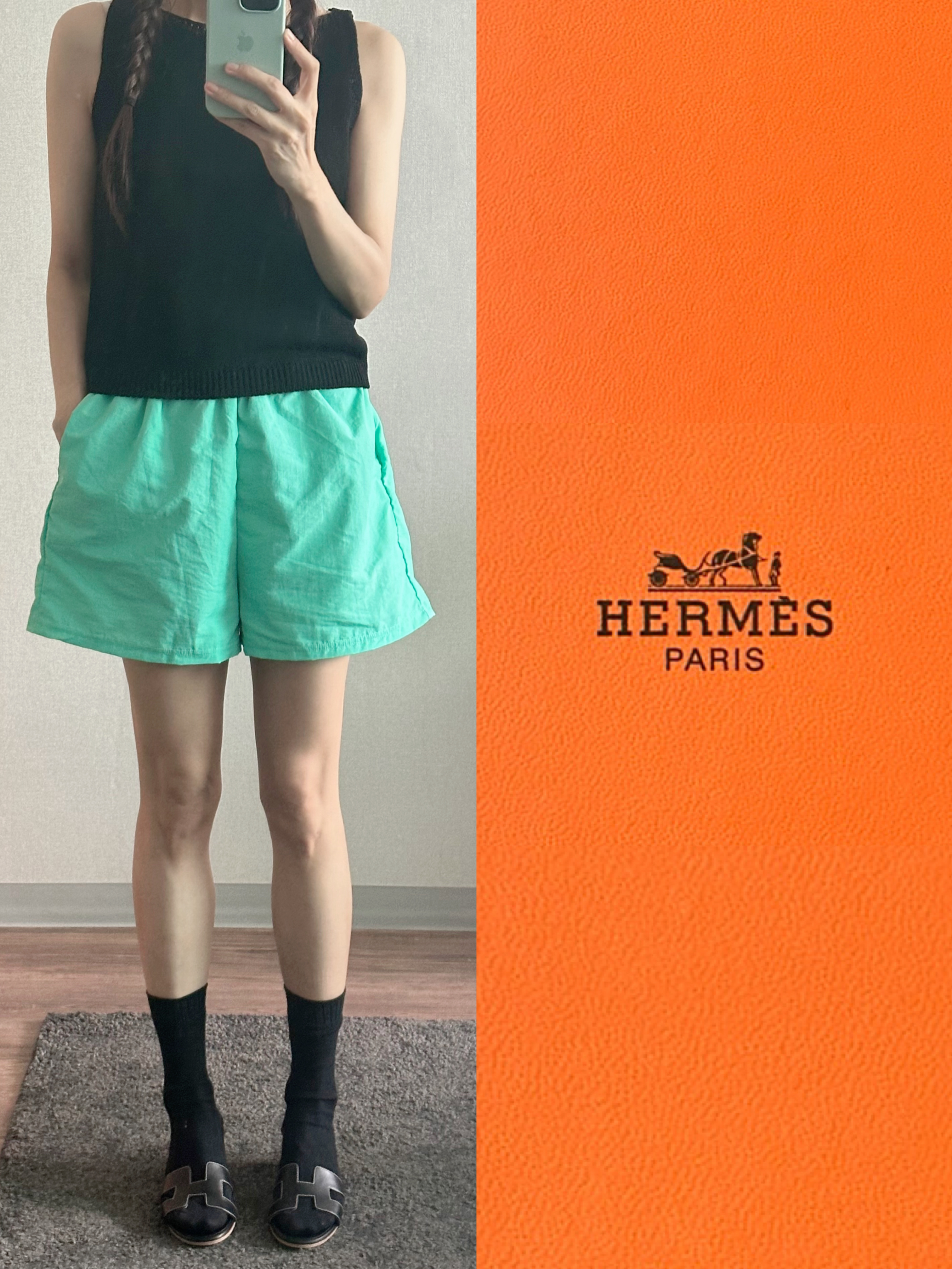 (W) Hermes Oasis Sandal Calfskin & Noir Piqures Ecrues 착용 스타일