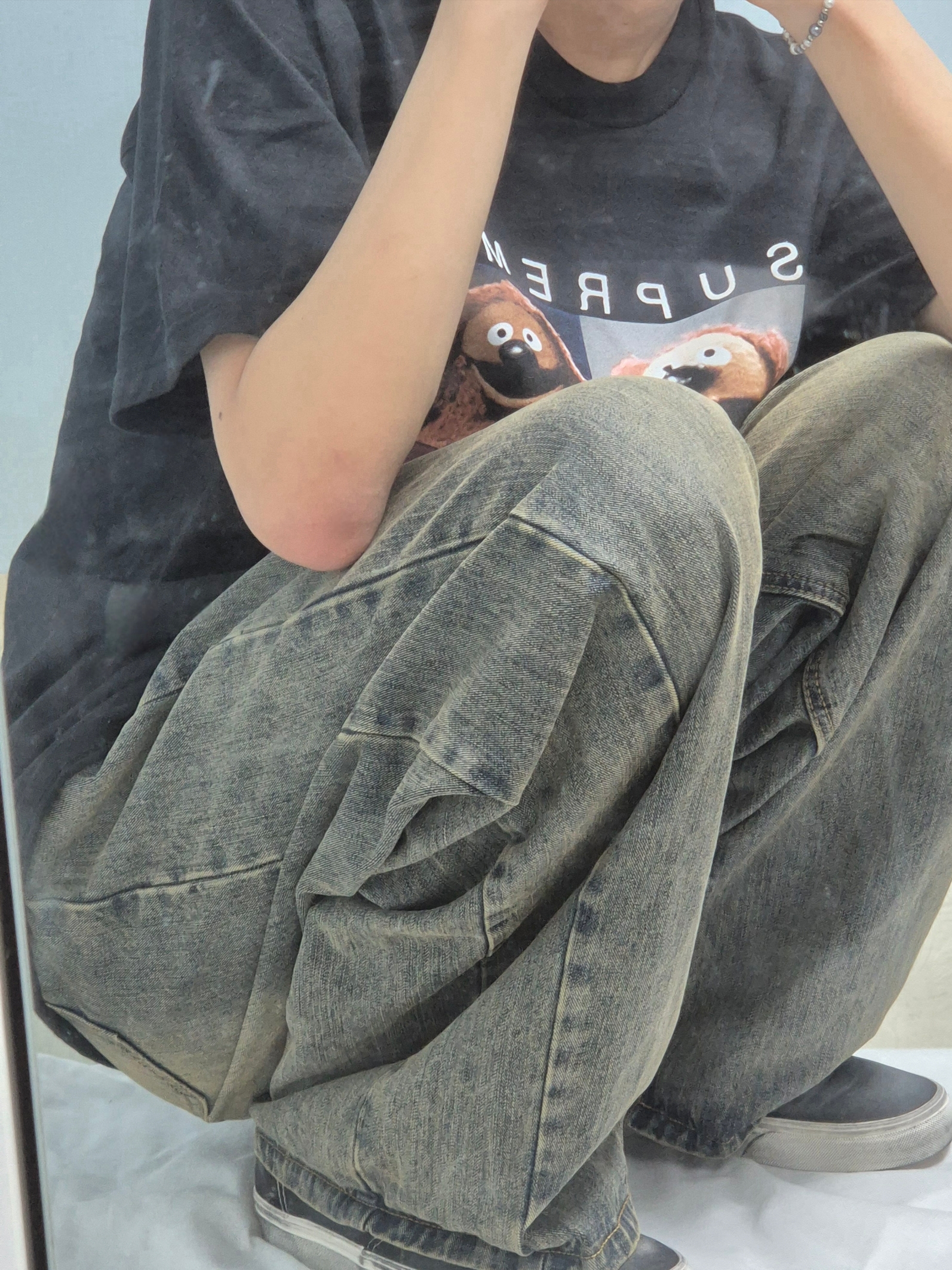 Vans Authentic Wave Washed Black, Supreme Rowlf T-Shirt Black - 24SS 착용 스타일