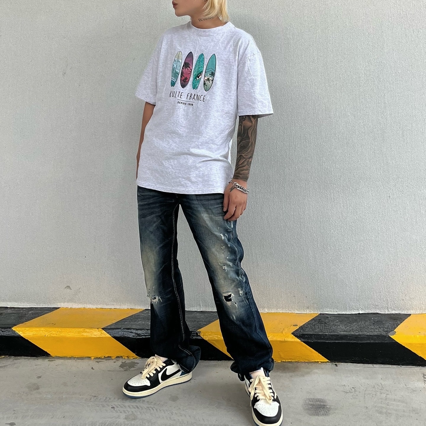 Jordan 1 x Travis Scott x Fragment Retro Low OG SP Military Blue 착용 스타일 - 3