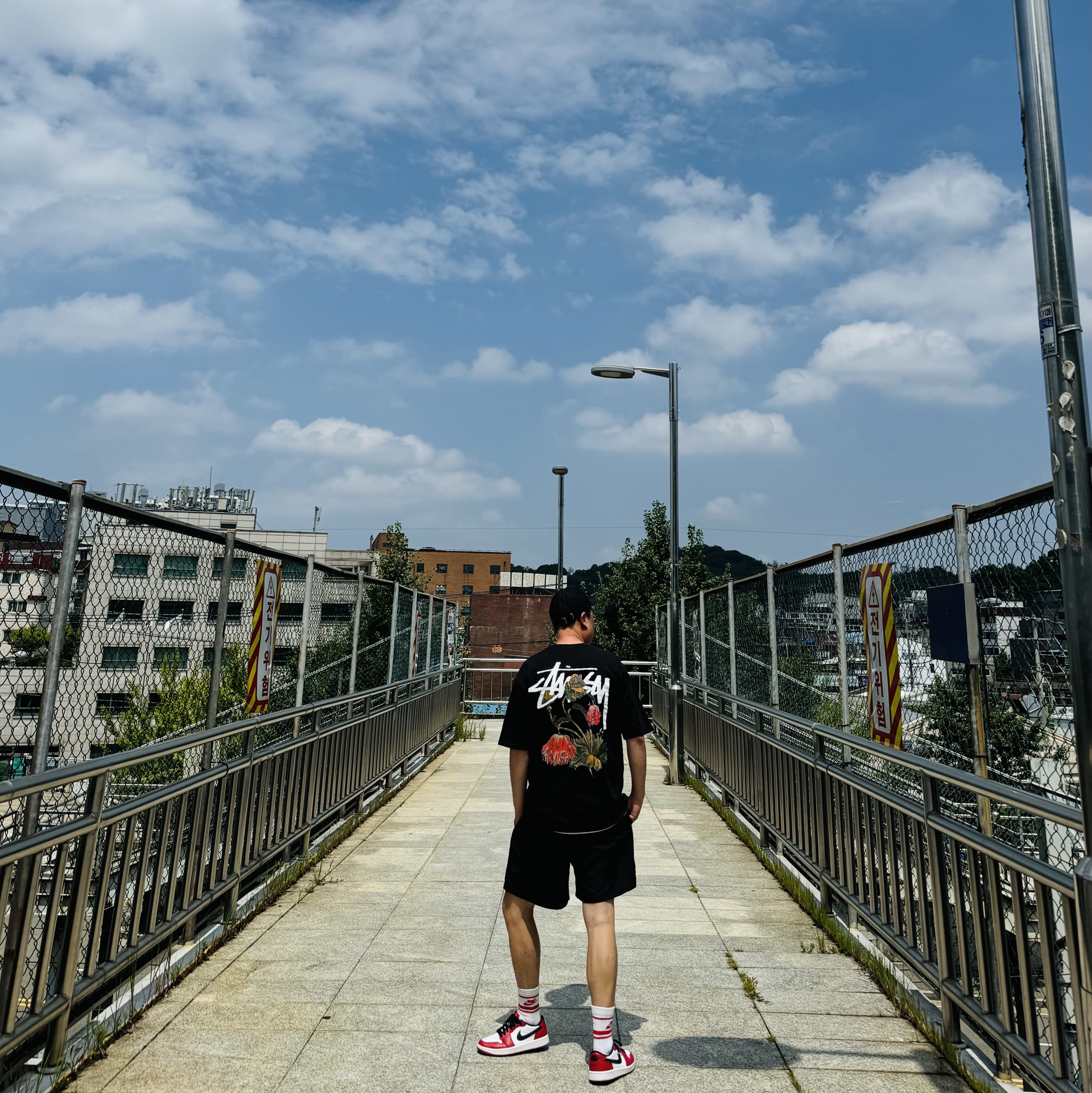 Stussy Bio Washed Big Logo Low Pro Cap Black, Stussy Withered Flower T-Shirt Black 착용 스타일 - 7