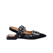 (W) Ganni Chunky Buckle Ballerina Flat Shoes Black