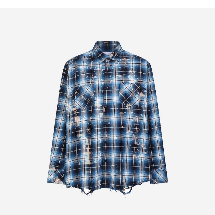 Rafu Bleached Damaged Shirt Blue 착용 스타일 - 6