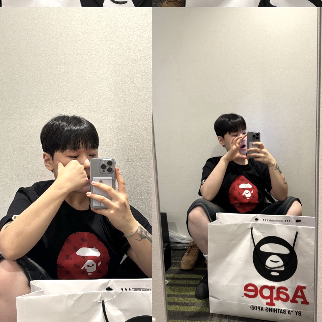 BAPE Color Camo Big Ape Head T-Shirt Black Red 착용 스타일