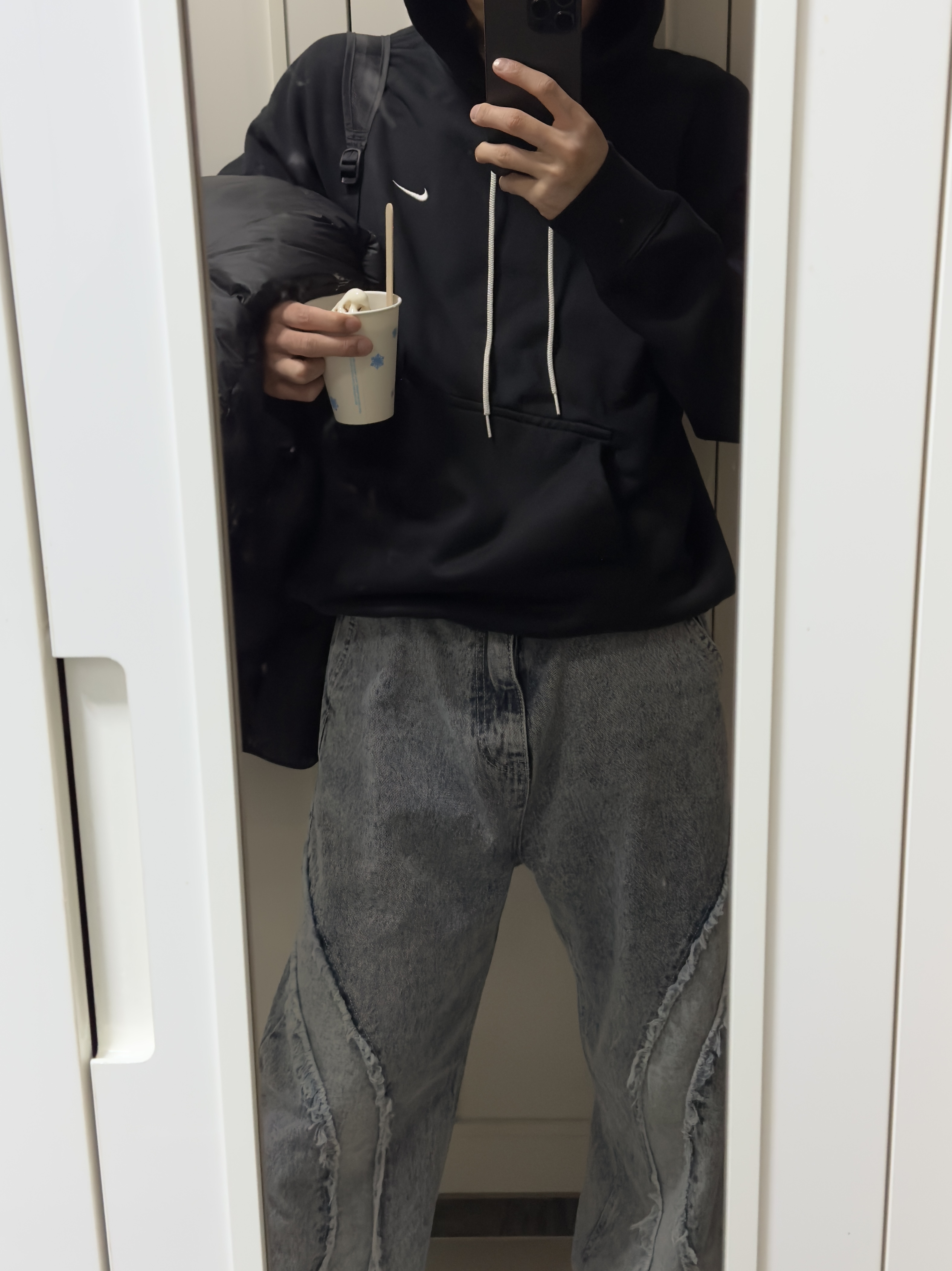 Nike NRG Solo Swoosh Fleece Hoodie Black White - US/EU 착용 스타일