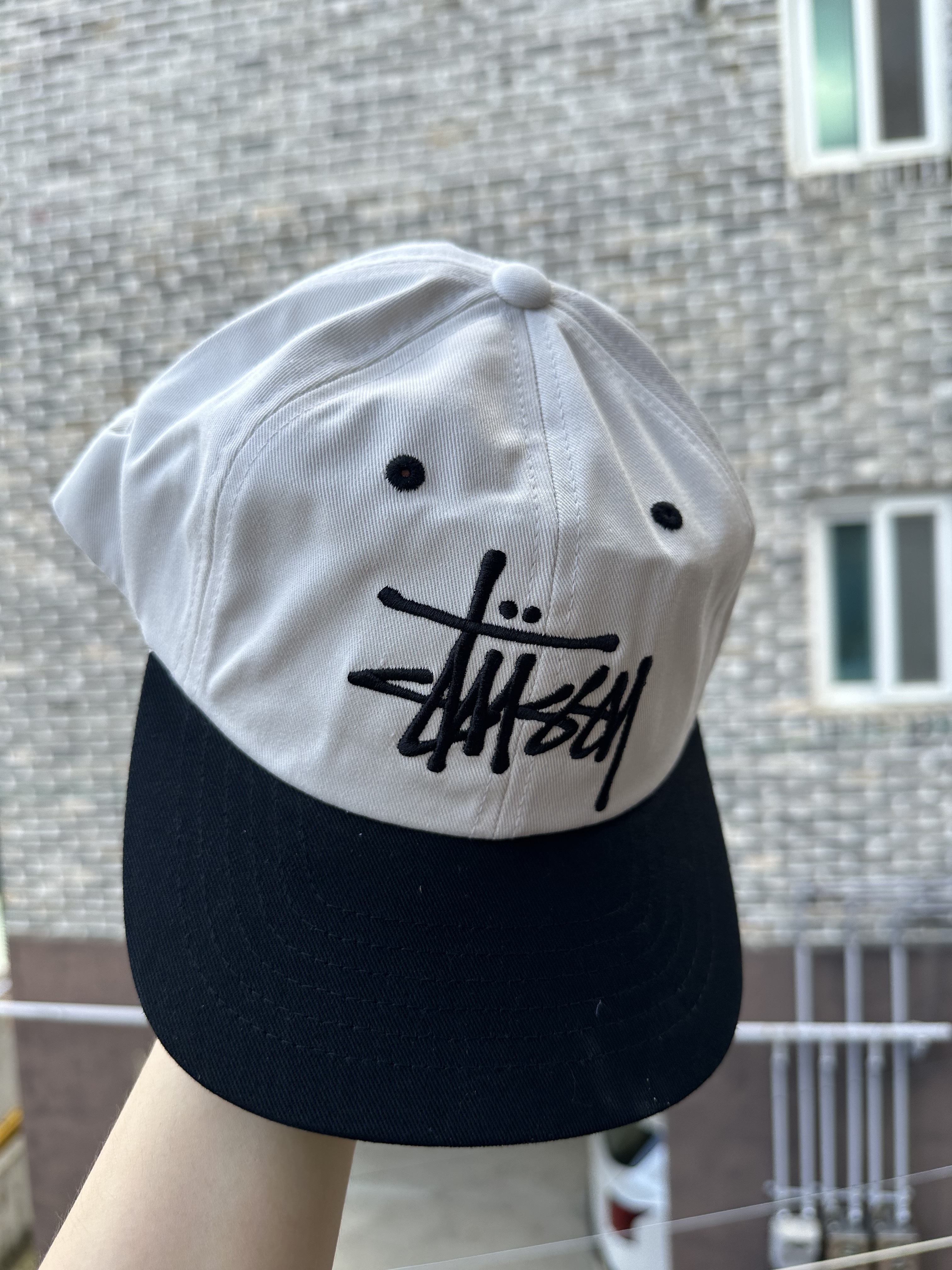 Stussy Low Profile Big Basic Snapback Bone 착용 스타일