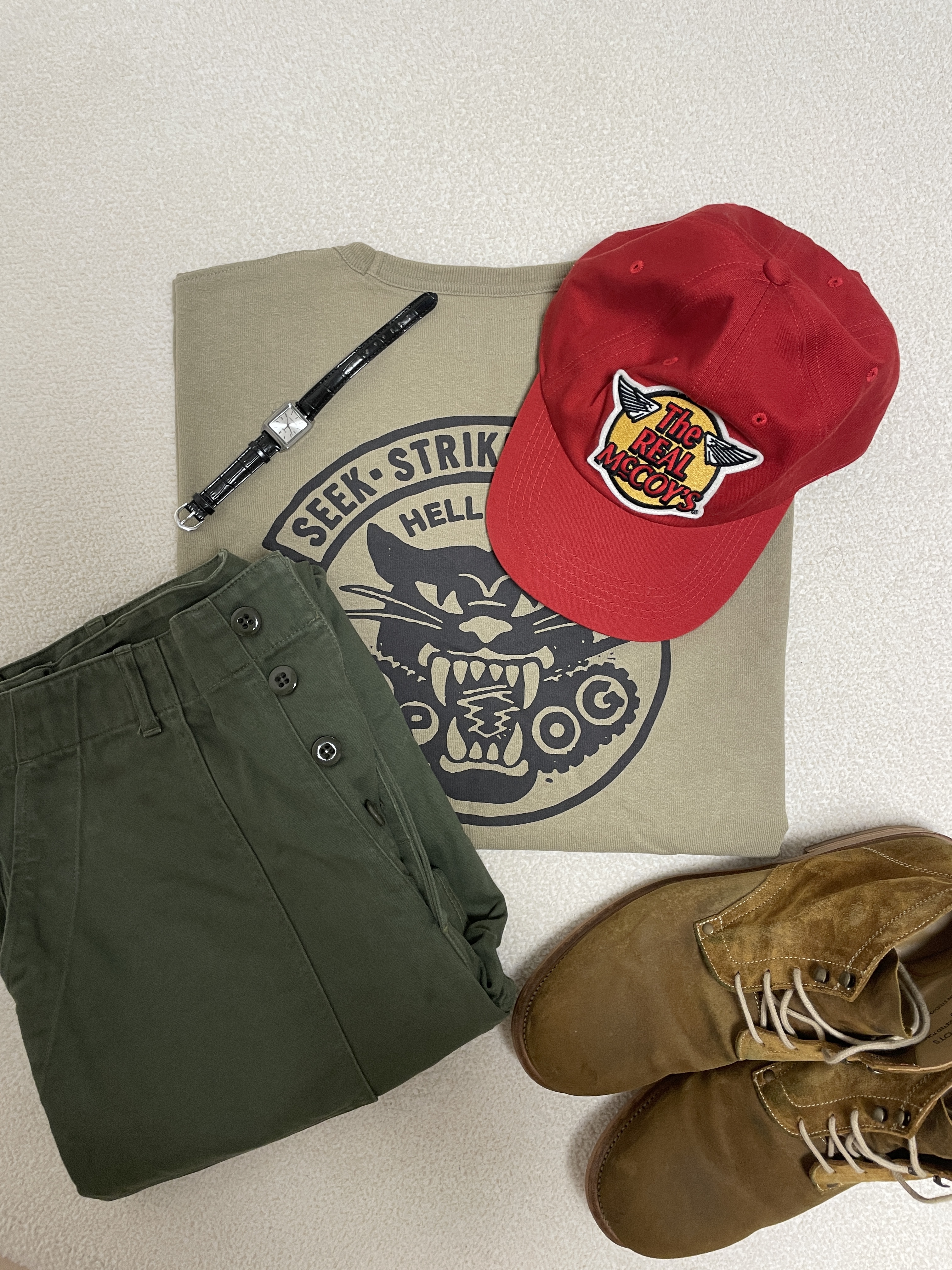 The Real McCoy's Logo Baseball Cap Red 착용 스타일 - 7