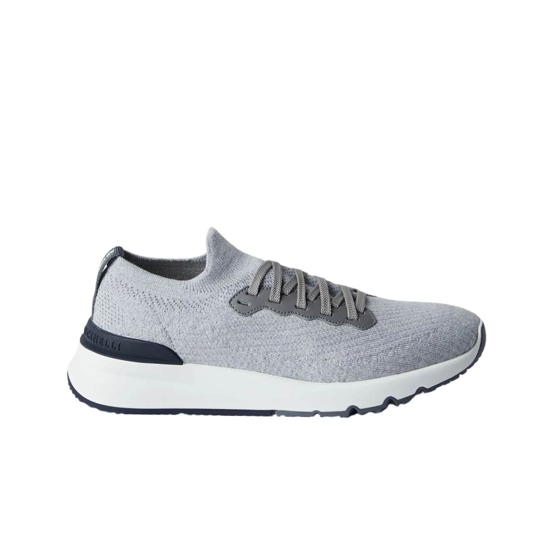 브루넬로 쿠치넬리 코튼 니트 세미 폴리쉬드 카프스킨 러너 그레이(Brunello Cucinelli Cotton Knit Semi Polished Calfskin Runners Grey)