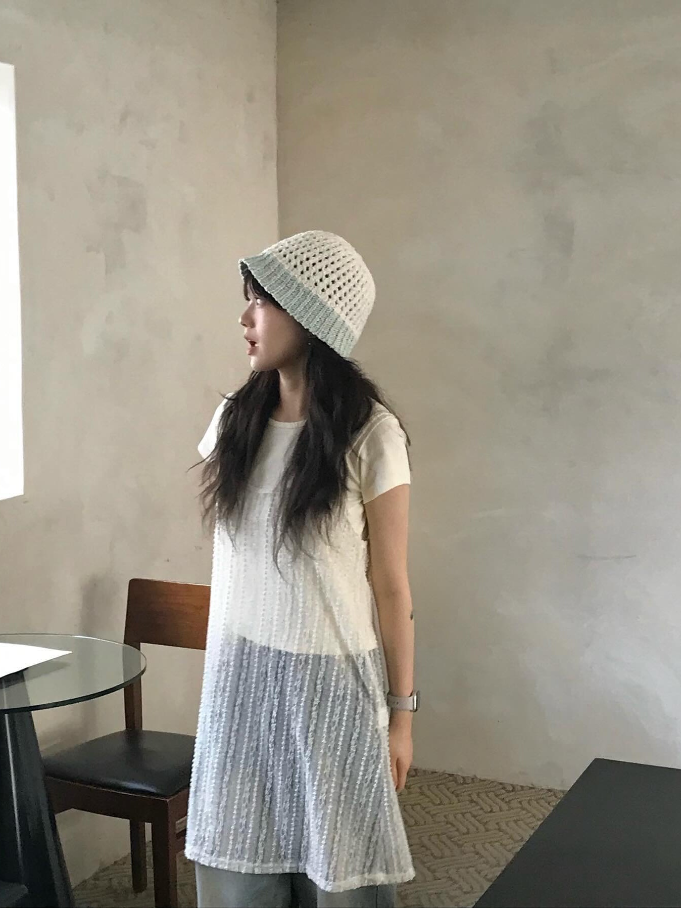 Allincomplete Soboro Bucket Hat Mint 착용 스타일 - 3