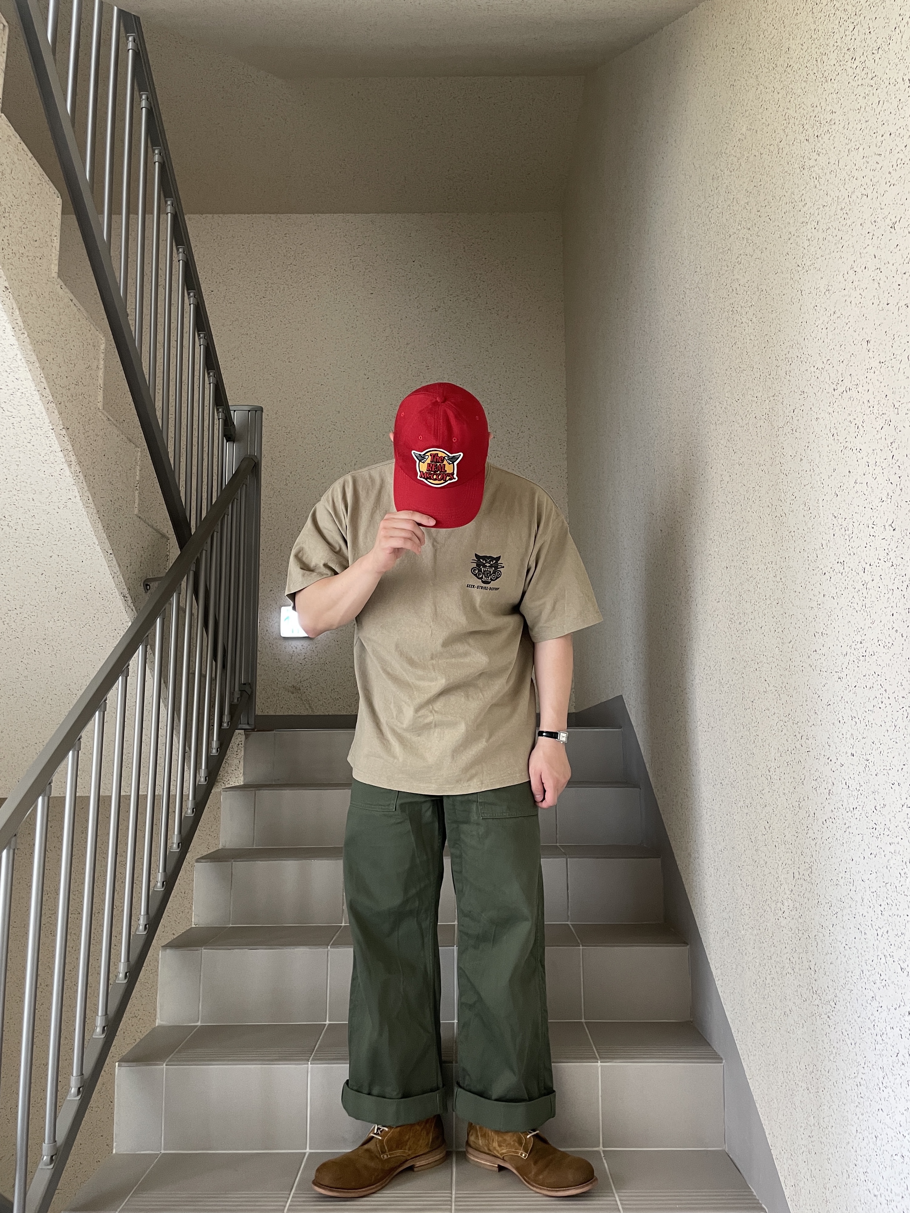 The Real McCoy's Logo Baseball Cap Red 착용 스타일 - 3