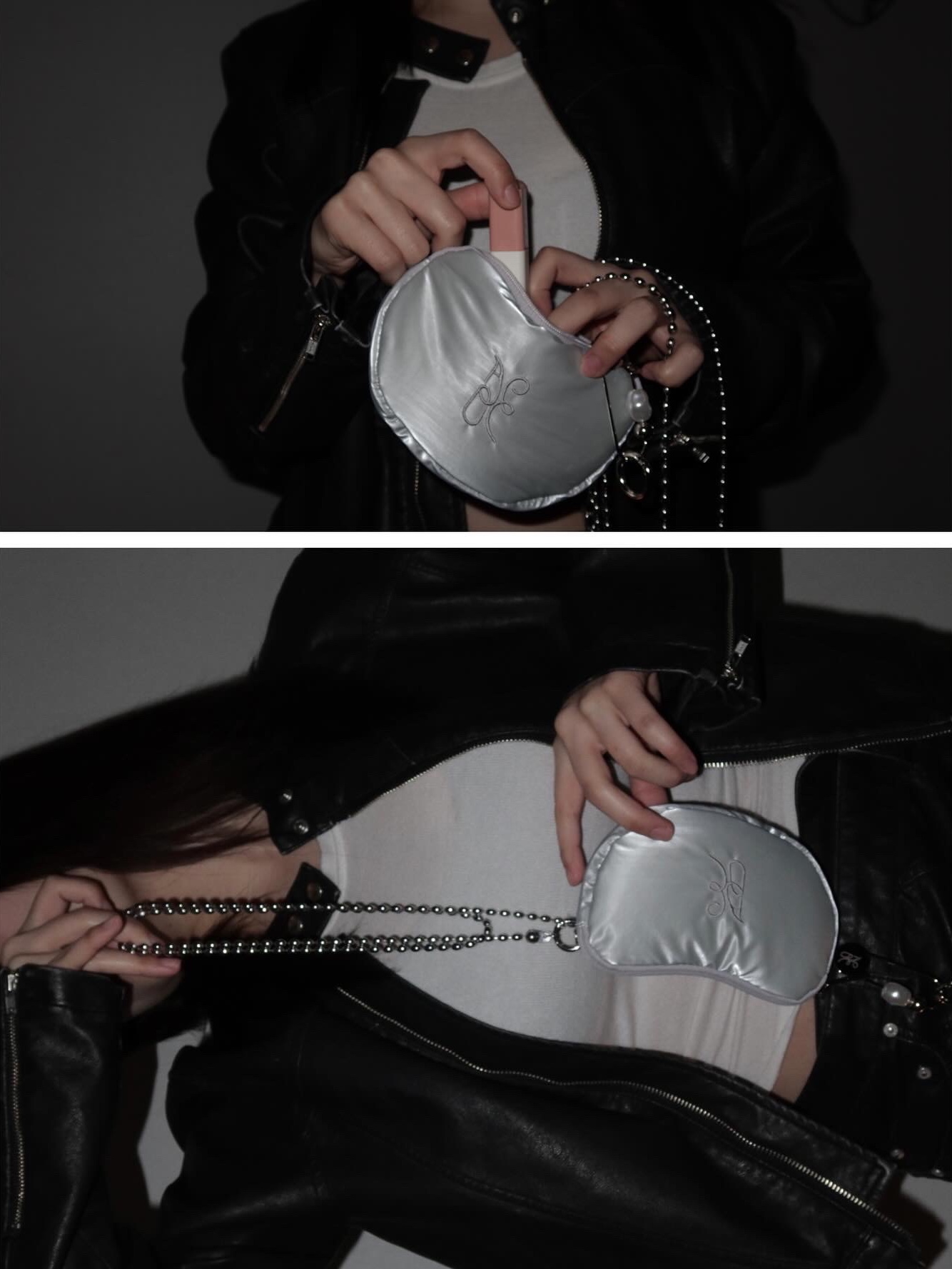 ACOC Pebble Wallet Silver, ACOC Pearl Pin Charm Silver 착용 스타일 - 4