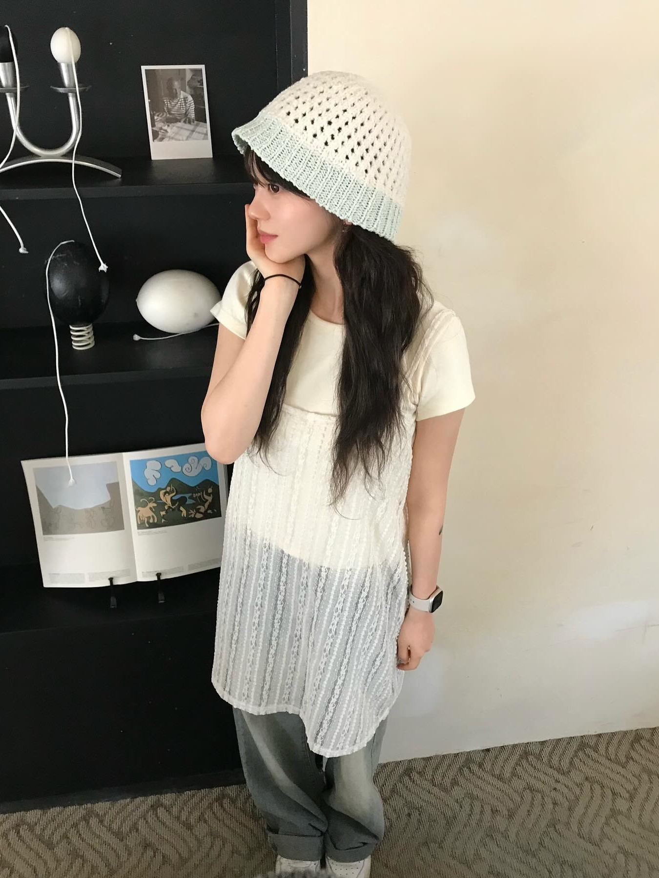 Allincomplete Soboro Bucket Hat Mint 착용 스타일 - 2
