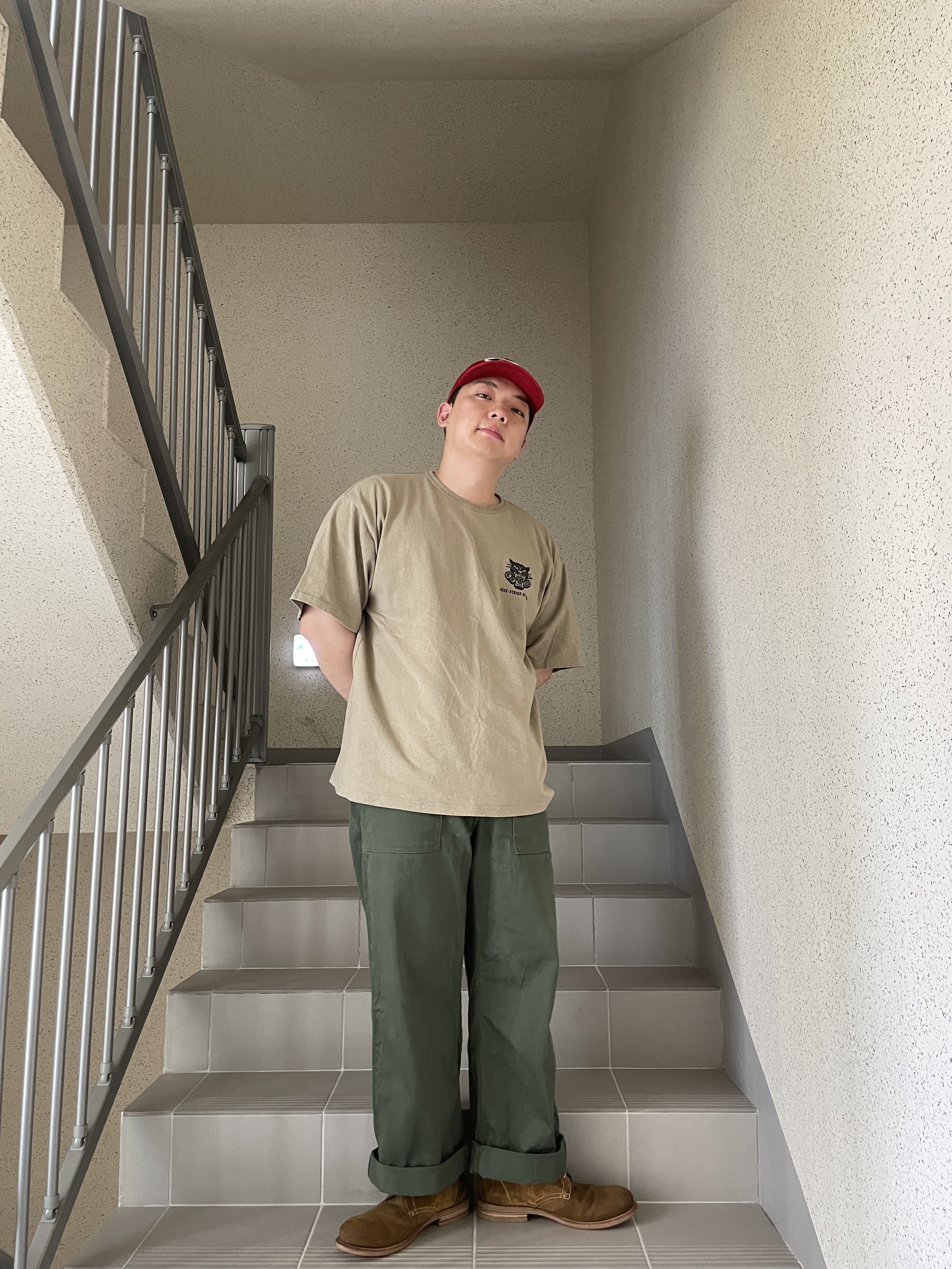 The Real McCoy's Logo Baseball Cap Red 착용 스타일 - 4