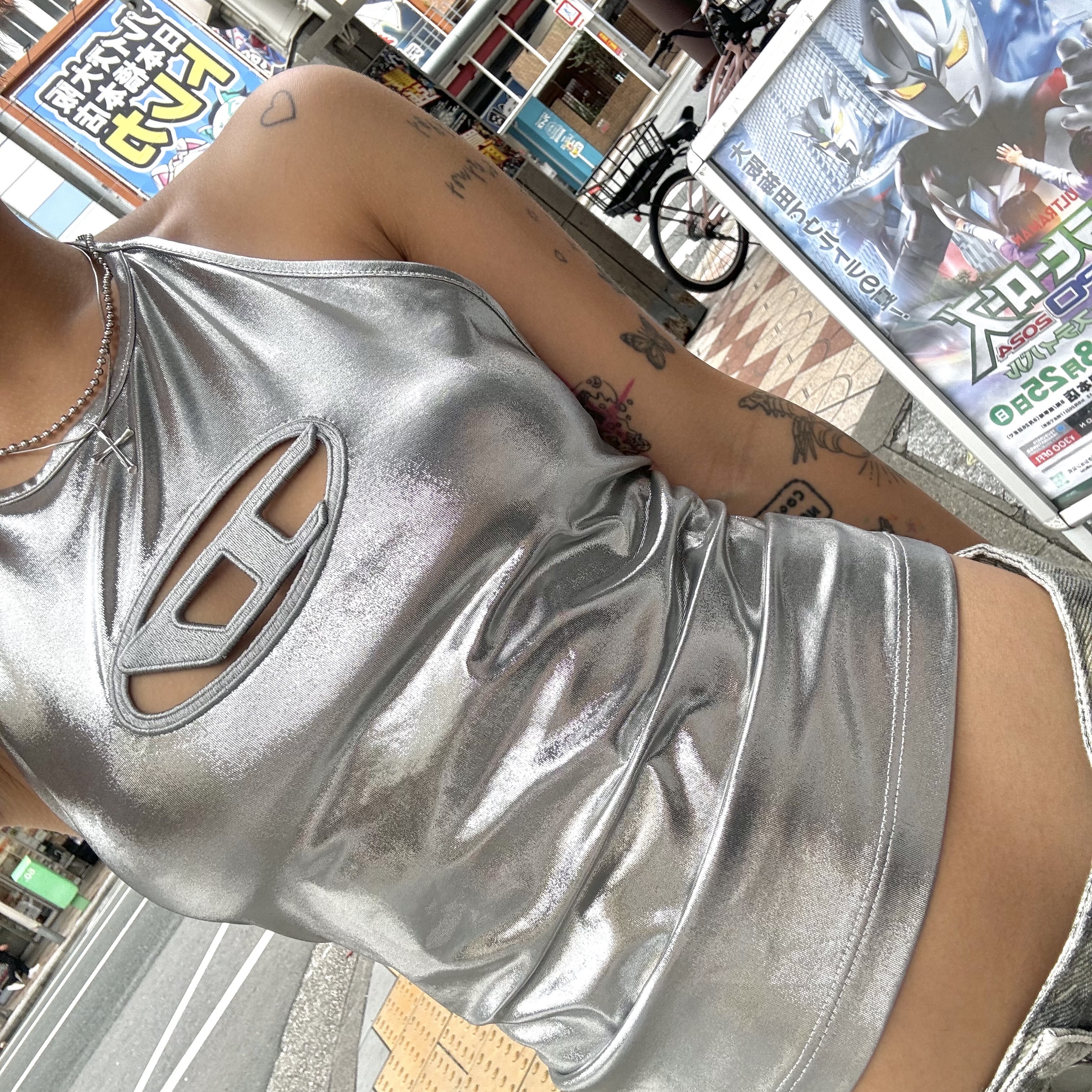 (W) Diesel T-Salila-Od Logo Tank Top Silver 착용 스타일 - 3