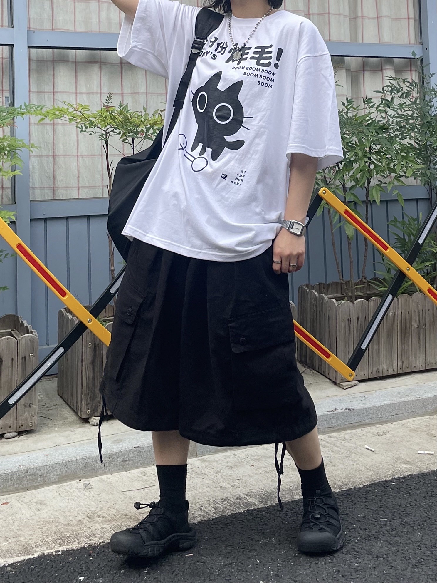 CDG Backpack Black, (W) Keen Newport H2 Triple Black 착용 스타일 - 6