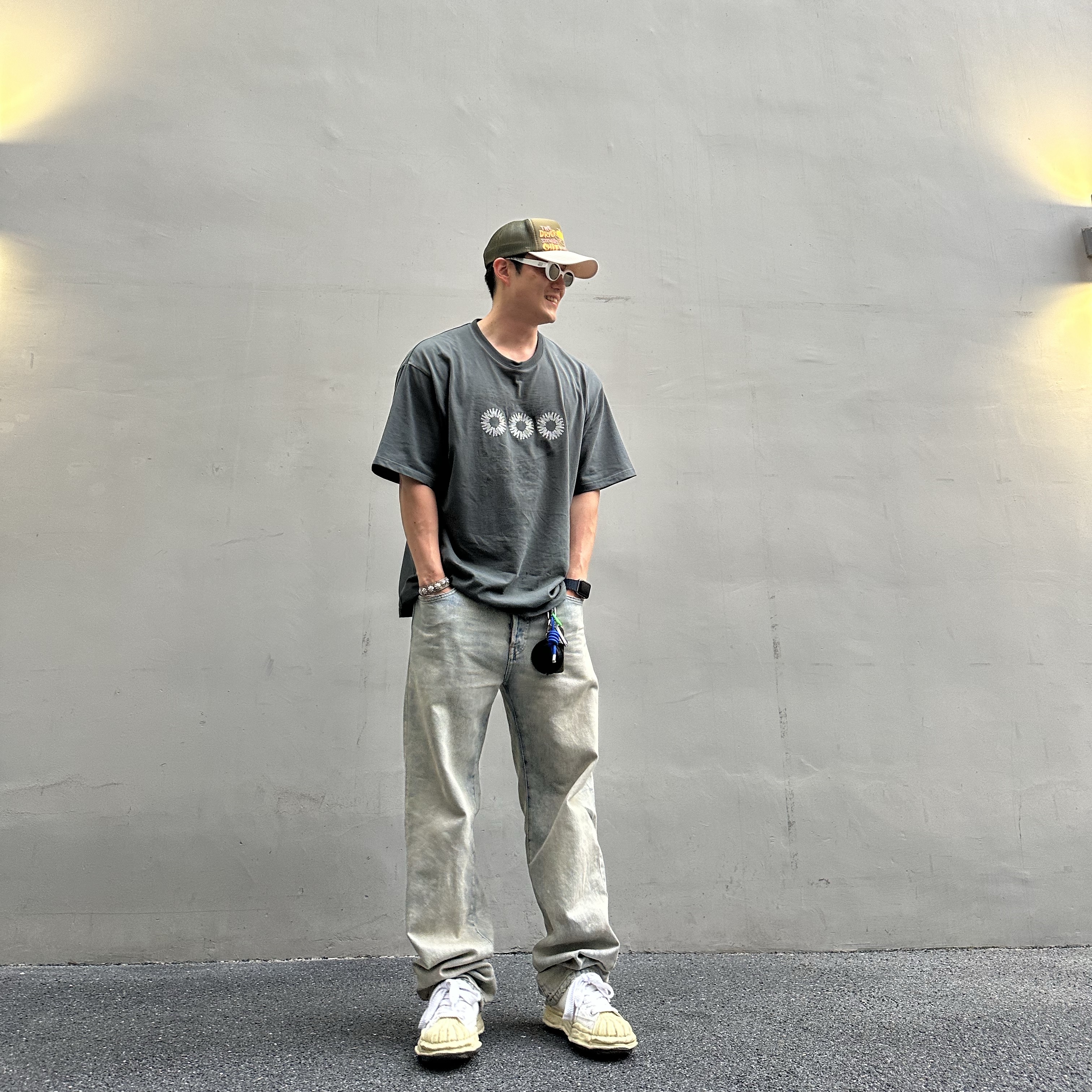 Kapital Kountry Dirty Shrink Truck Cap Khaki Kinari, Millo Archive Cade Leather Tape Major Leather Black 착용 스타일 - 1