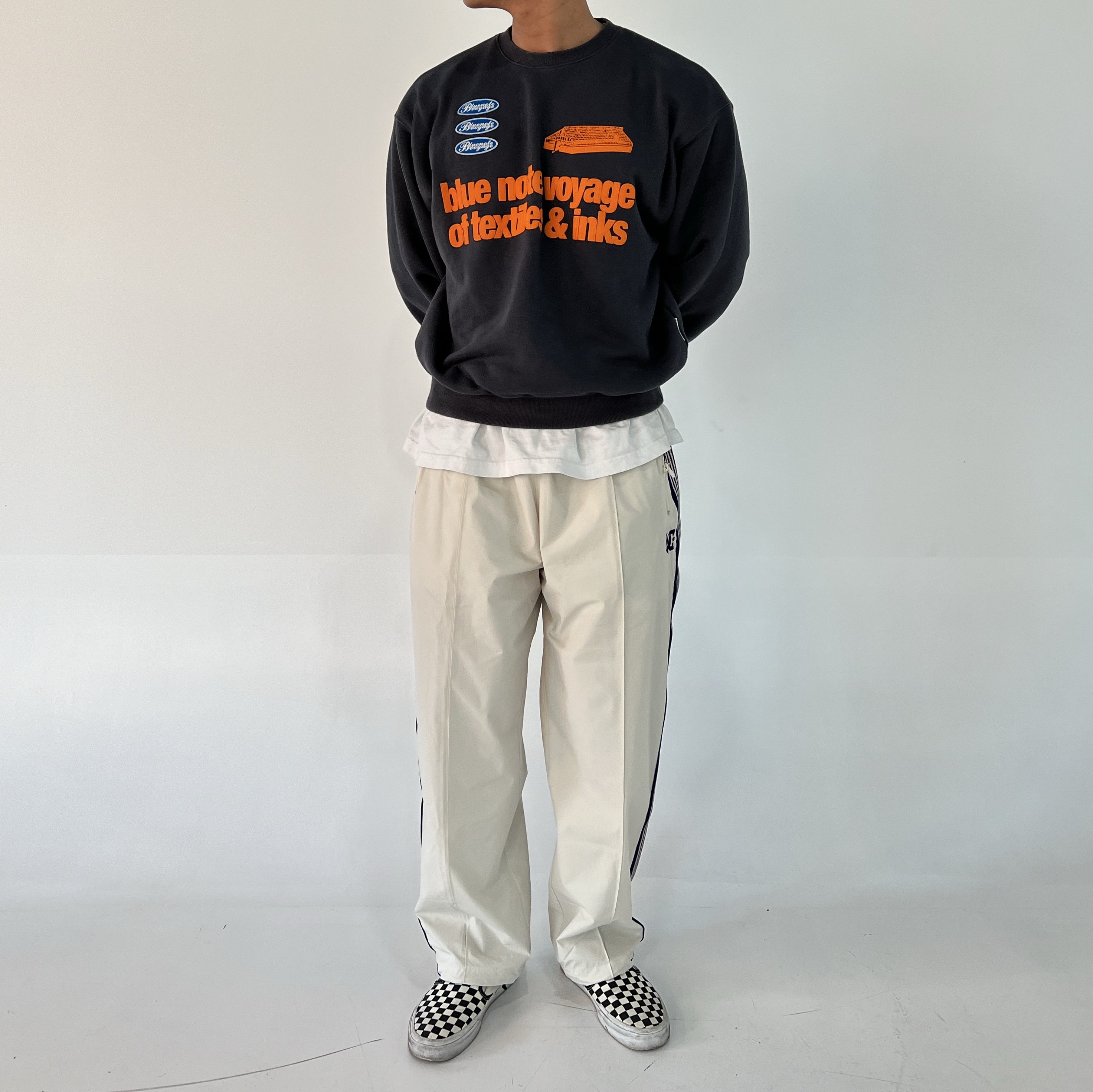 Needles x DC Shoes Track Pants Poly Ripstop Ivory 착용 스타일