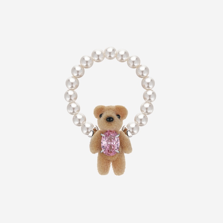 Yvmin Mini Flocked Bear Band Ring Pink - 24FW, Yvmin Mini Flocked Bear Pearl Ring Pink - 24FW 착용 스타일 - 7