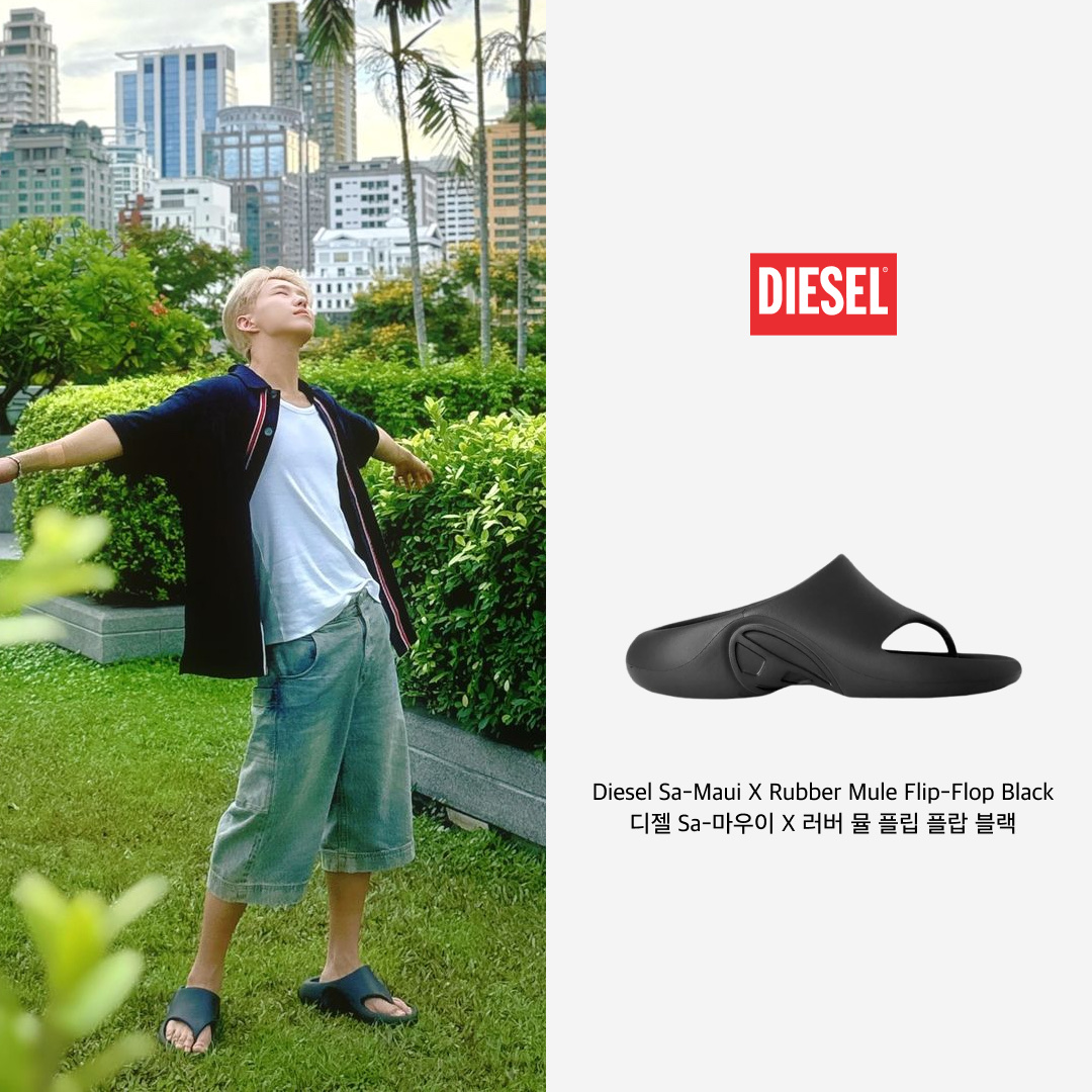 Diesel Sa-Maui X Rubber Mule Flip-Flop Black 착용 스타일 - 1