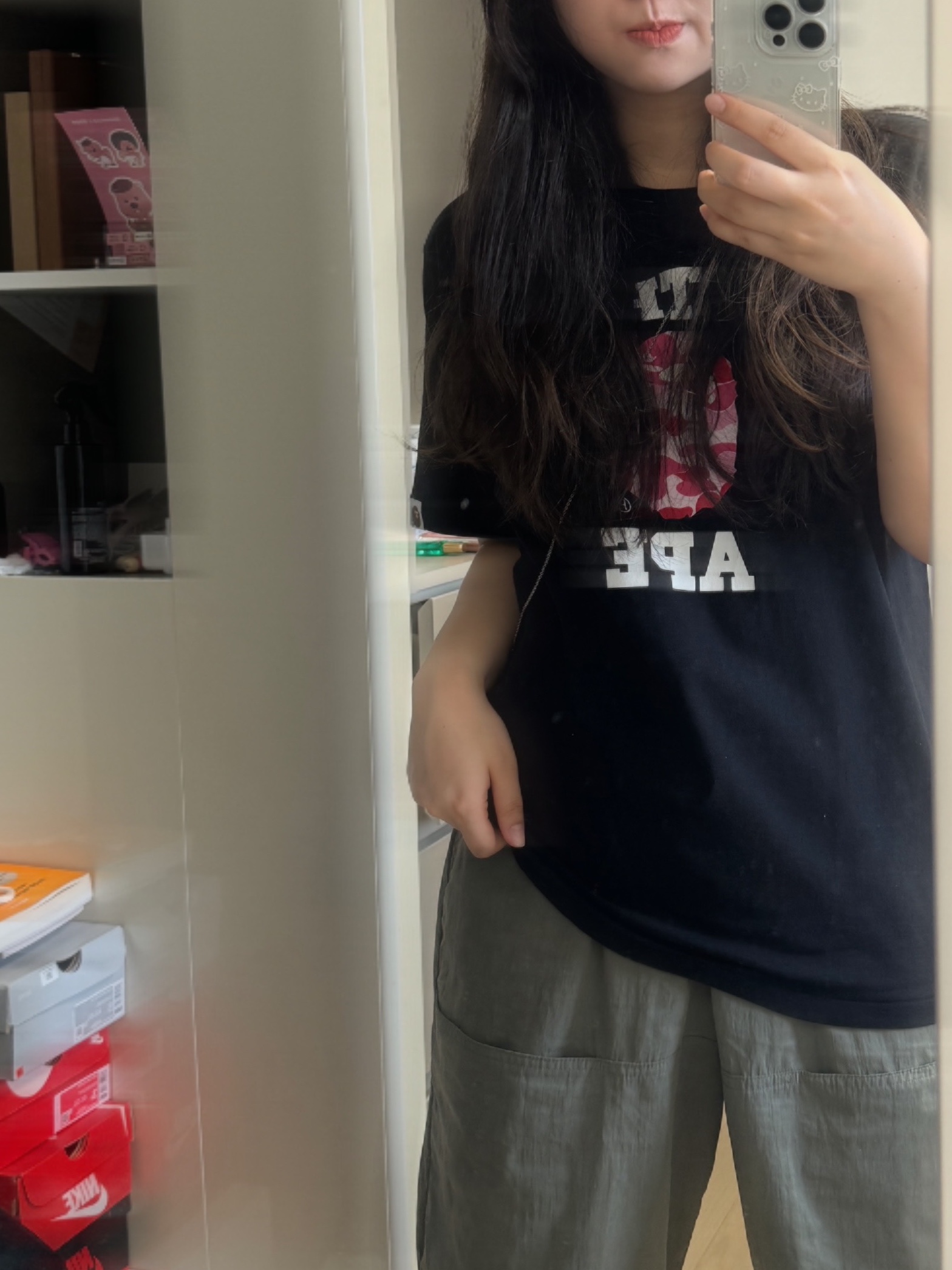 BAPE ABC Camo College T-Shirt Black Pink 착용 스타일