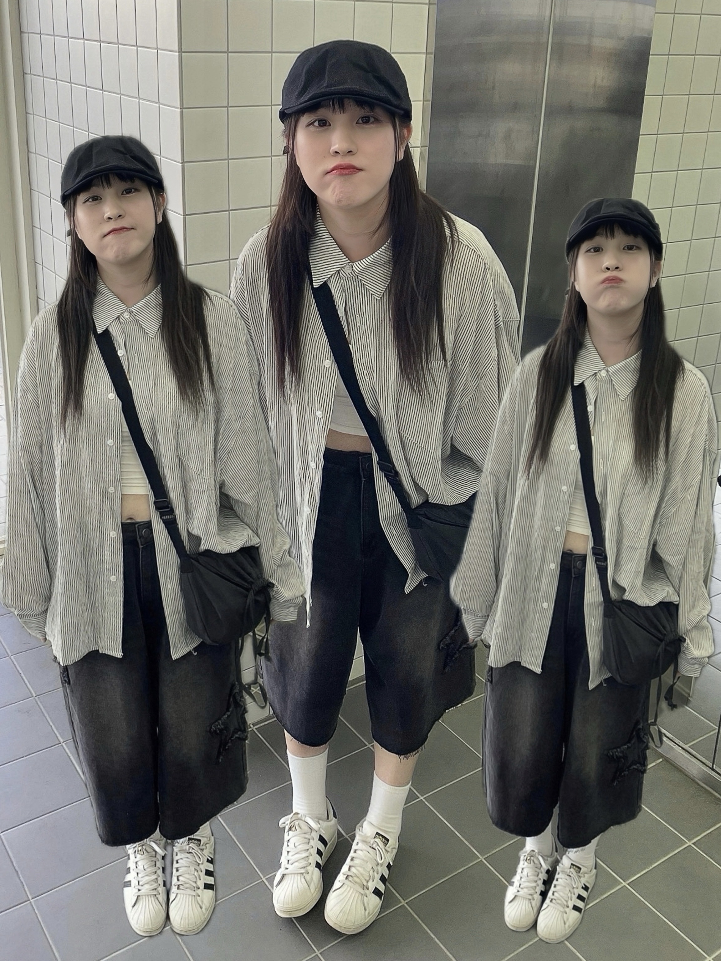 Adidas Superstar White Black, Uniqlo U Drawstring Shoulder Bag Black 착용 스타일 - 4