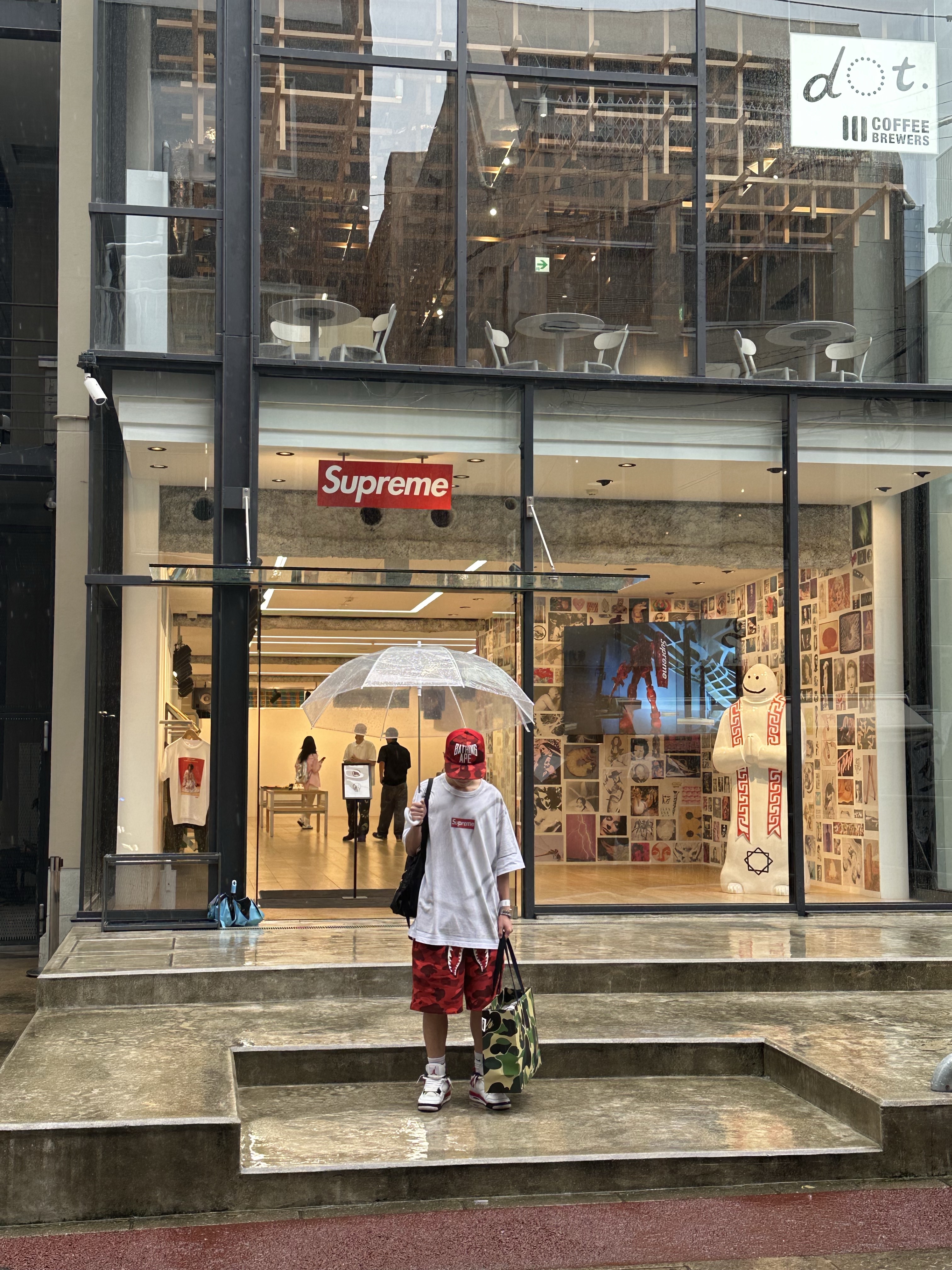 Supreme x MM6 Maison Margiela Box Logo T-Shirt White - 24SS, Jordan 4 Retro Red Cement 착용 스타일 - 5