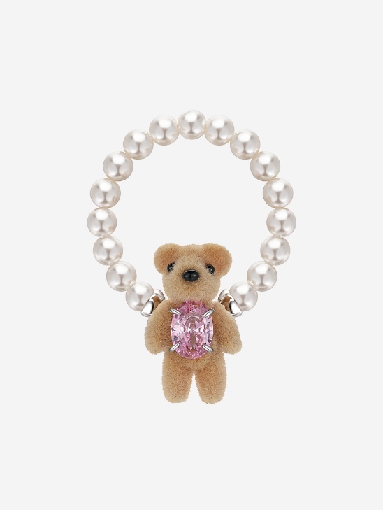 Yvmin Mini Flocked Bear Pearl Ring Pink - 24FW, Yvmin Mini Flocked Bear Band Ring Pink - 24FW 착용 스타일 - 4