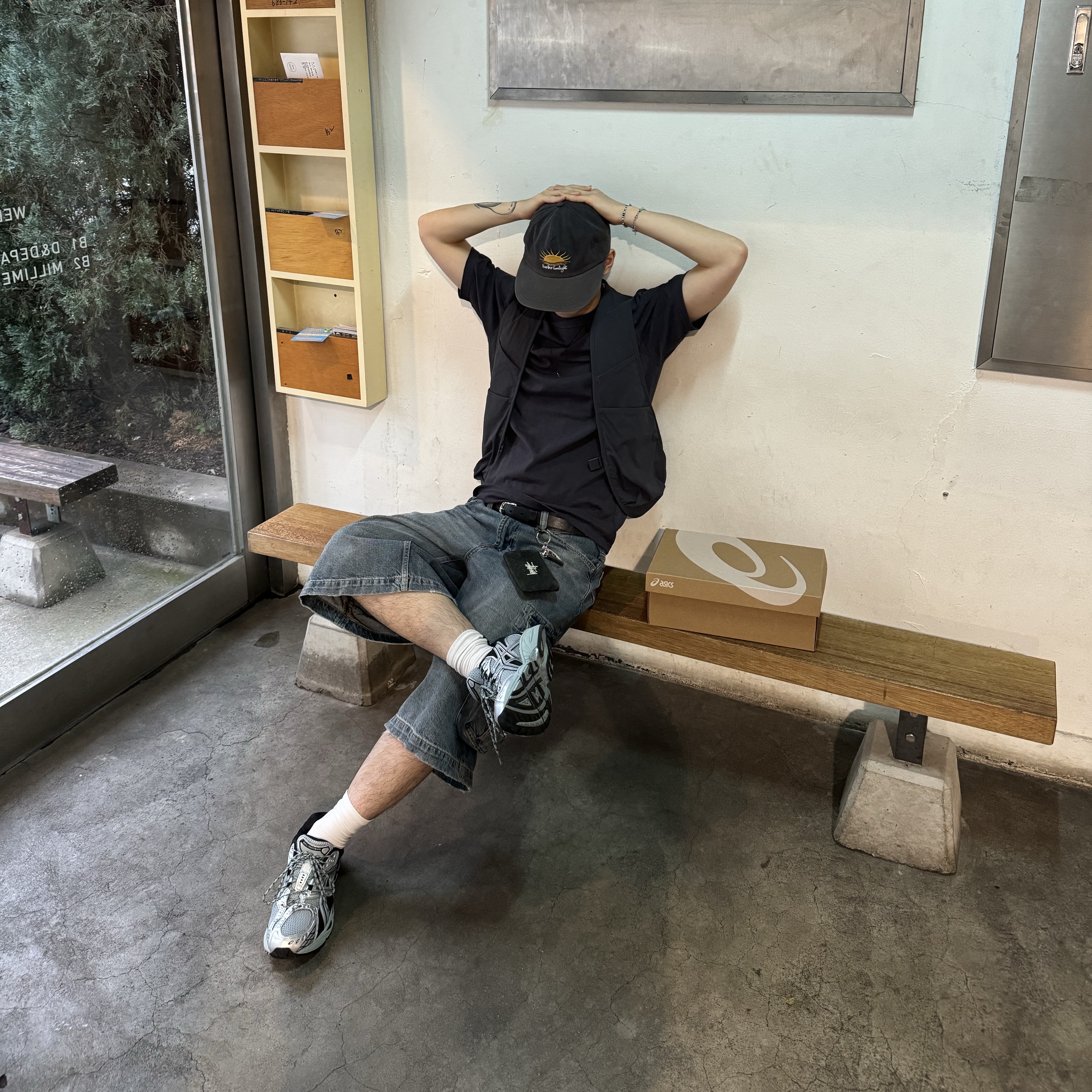 Asics Gel-Nimbus 10.1 Ocean Haze Pure Silver, Stussy Canvas Coin Pouch Washed Black 착용 스타일 - 1