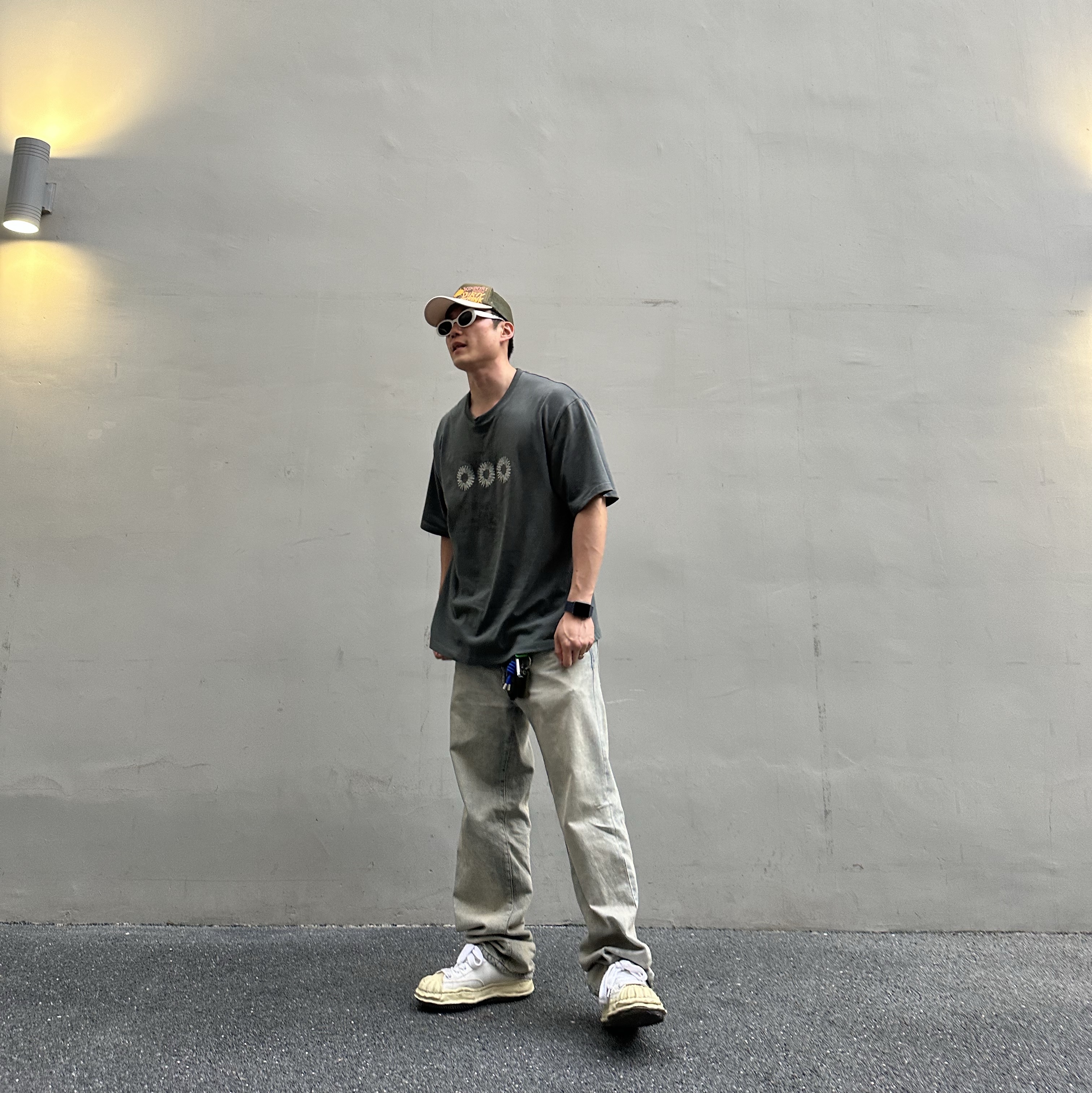 Kapital Kountry Dirty Shrink Truck Cap Khaki Kinari, Millo Archive Cade Leather Tape Major Leather Black 착용 스타일 - 3