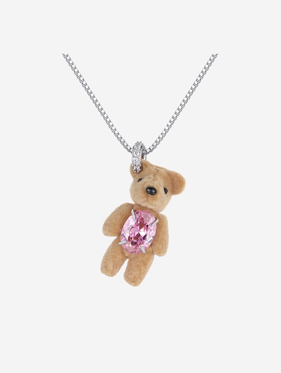 Yvmin Flocked Bear Chain Necklace Brown - 24FW 착용 스타일 - 7