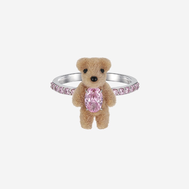 Yvmin Mini Flocked Bear Band Ring Pink - 24FW, Yvmin Mini Flocked Bear Pearl Ring Pink - 24FW 착용 스타일 - 6