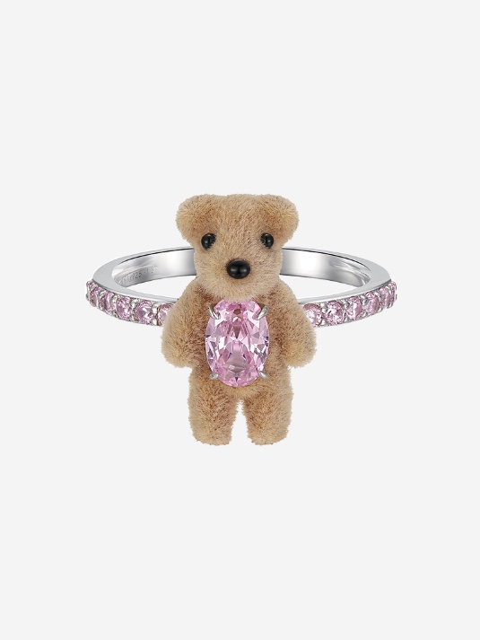 Yvmin Mini Flocked Bear Pearl Ring Pink - 24FW, Yvmin Mini Flocked Bear Band Ring Pink - 24FW 착용 스타일 - 5