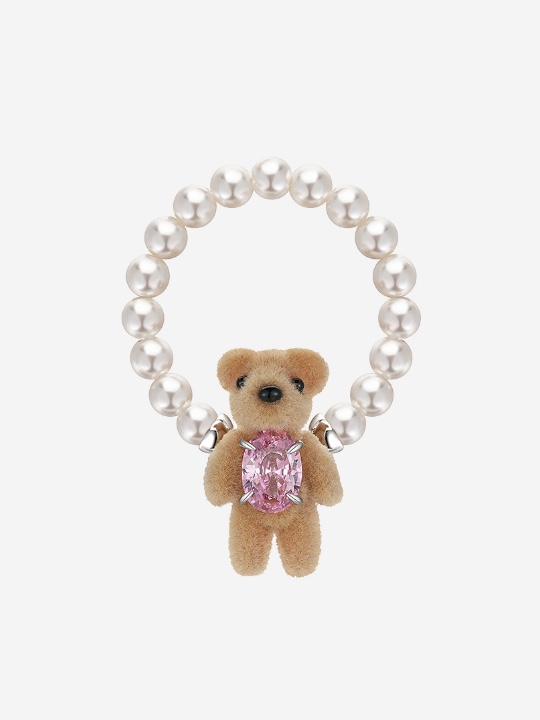 Yvmin Mini Flocked Bear Pearl Ring Pink - 24FW 착용 스타일 - 4