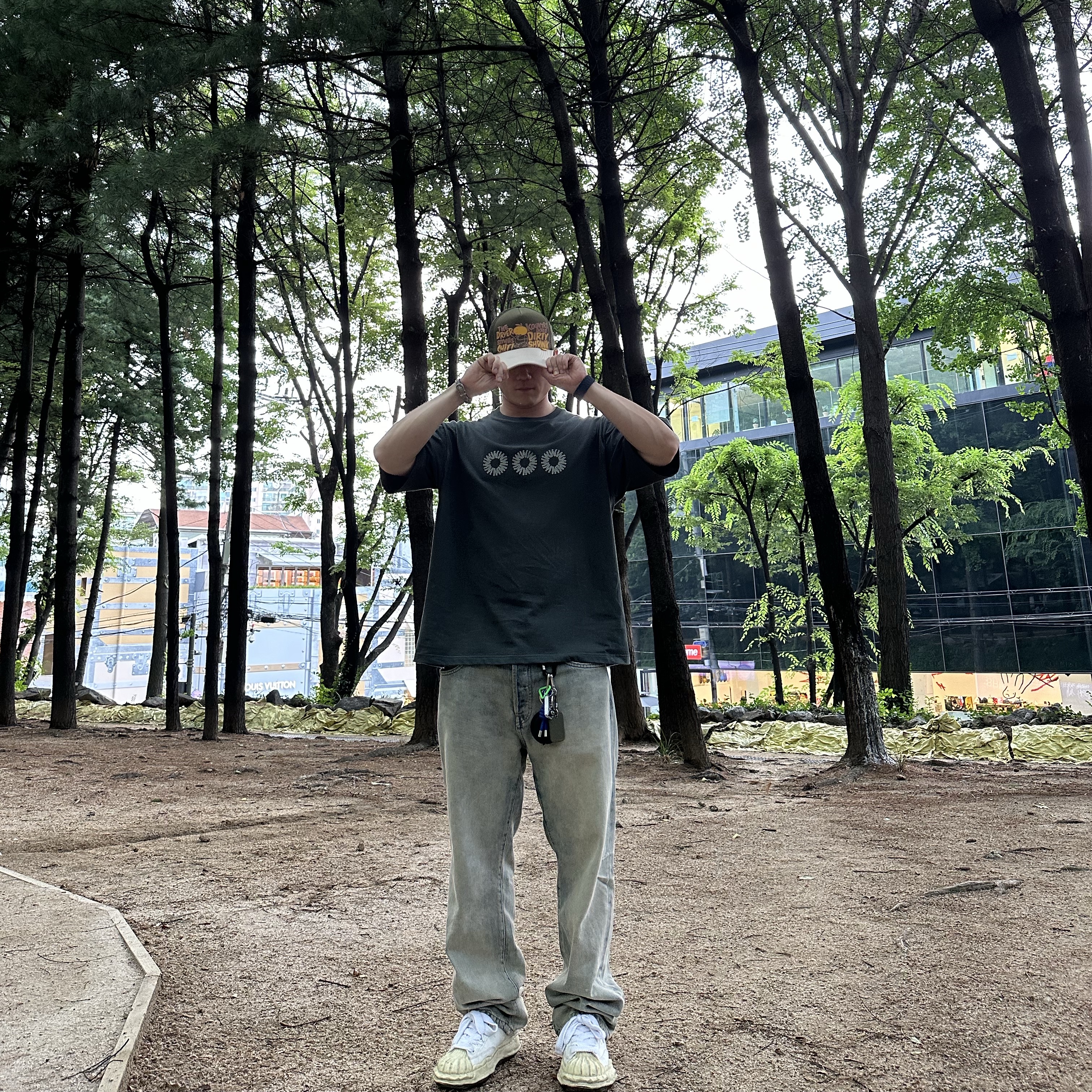 Kapital Kountry Dirty Shrink Truck Cap Khaki Kinari, Millo Archive Cade Leather Tape Major Leather Black 착용 스타일 - 5