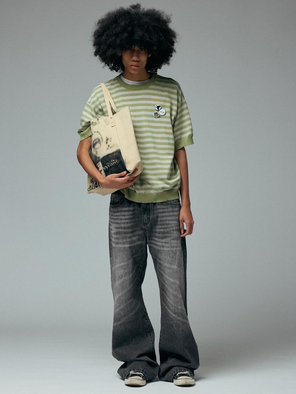 Basketcase Lax Baggy Denim Faded Black, Basketcase Graduation Tee Vintage Black 착용 스타일 - 4
