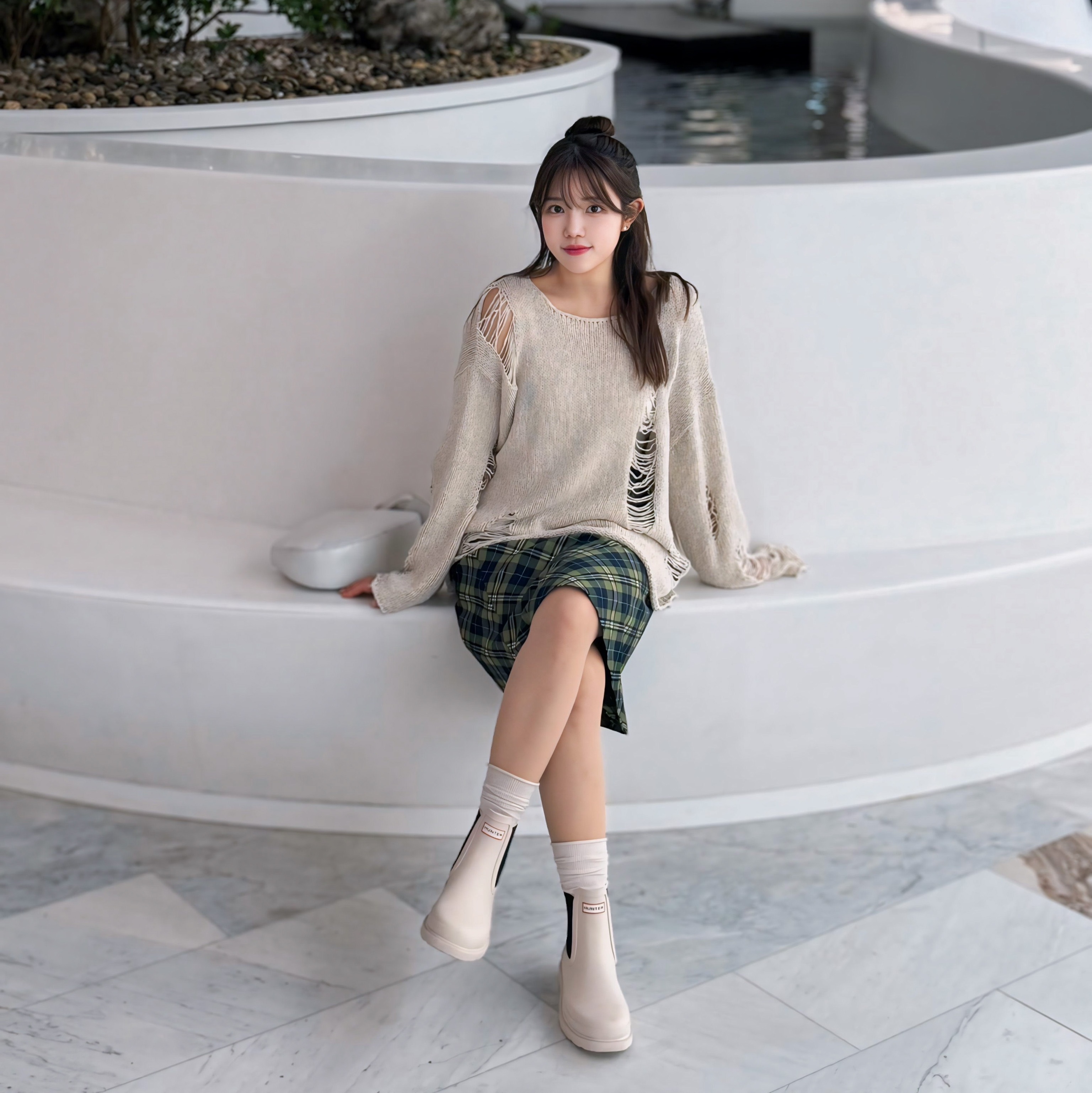 (W) Hunter Commando Chelsea Boots Cast Pale Grey 착용 스타일 - 1