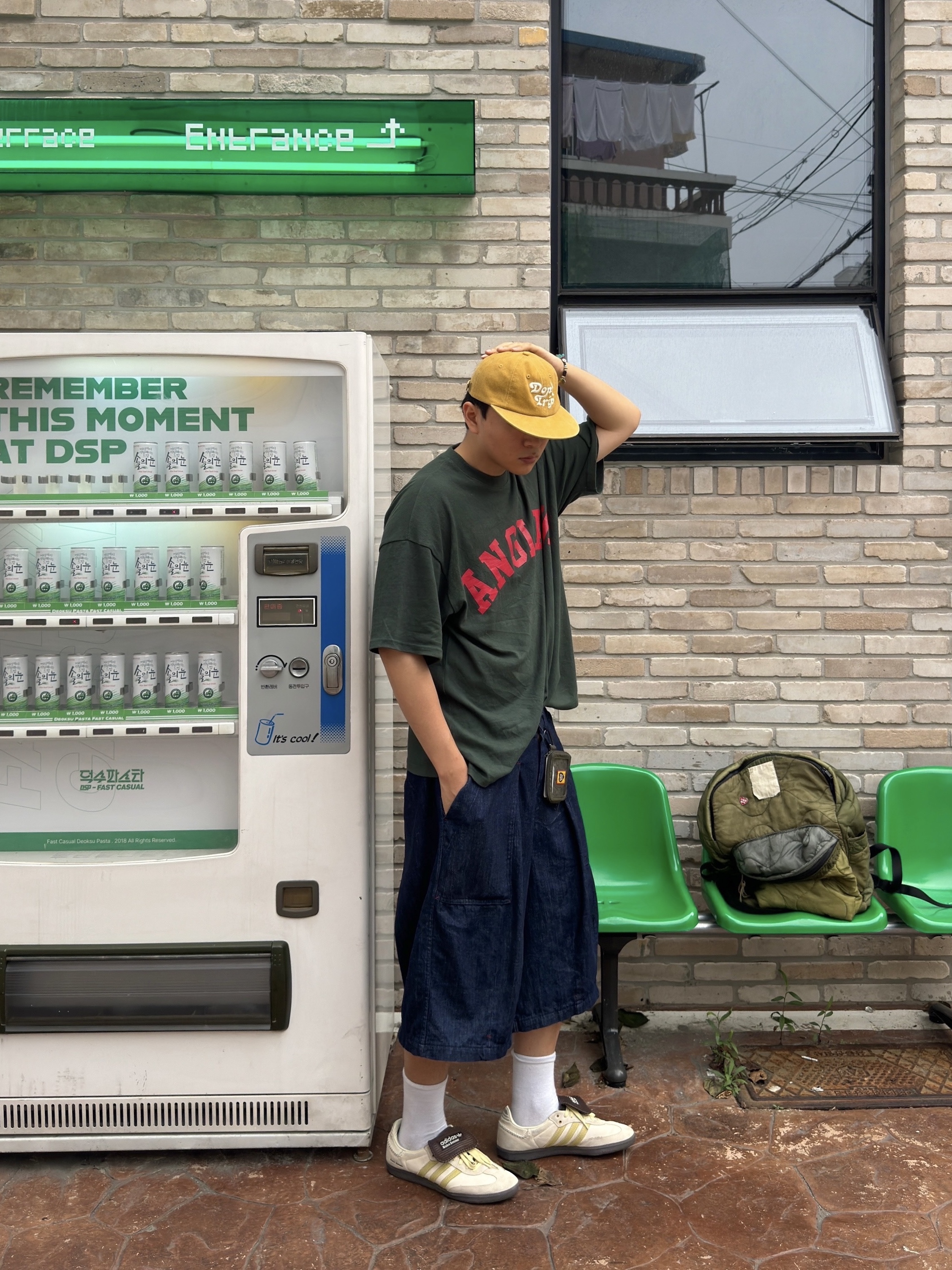Free & Easy Don't Trip Washed Hat Mustard 착용 스타일 - 5