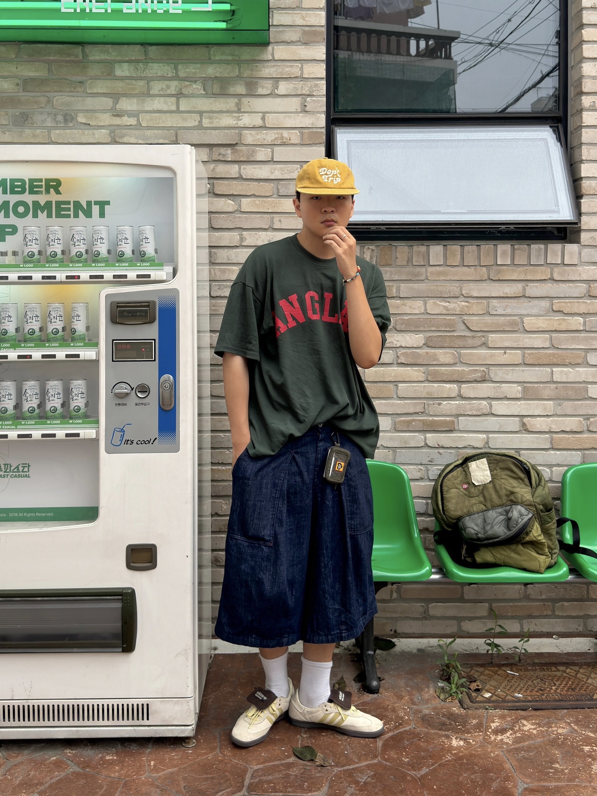 Free & Easy Don't Trip Washed Hat Mustard 착용 스타일 - 2