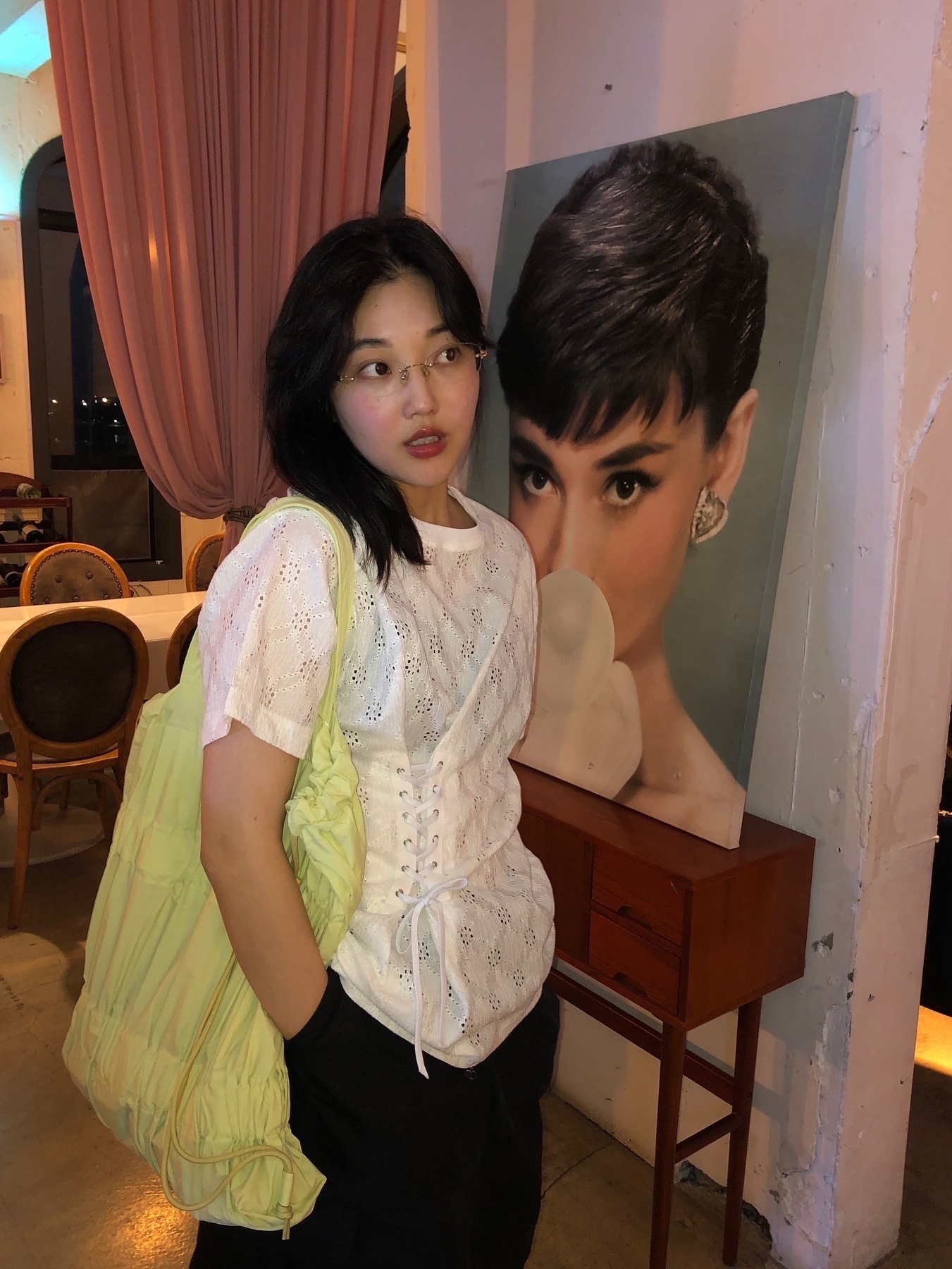 ACOC Tiered Banding Backpack Lime Lemon 착용 스타일 - 2