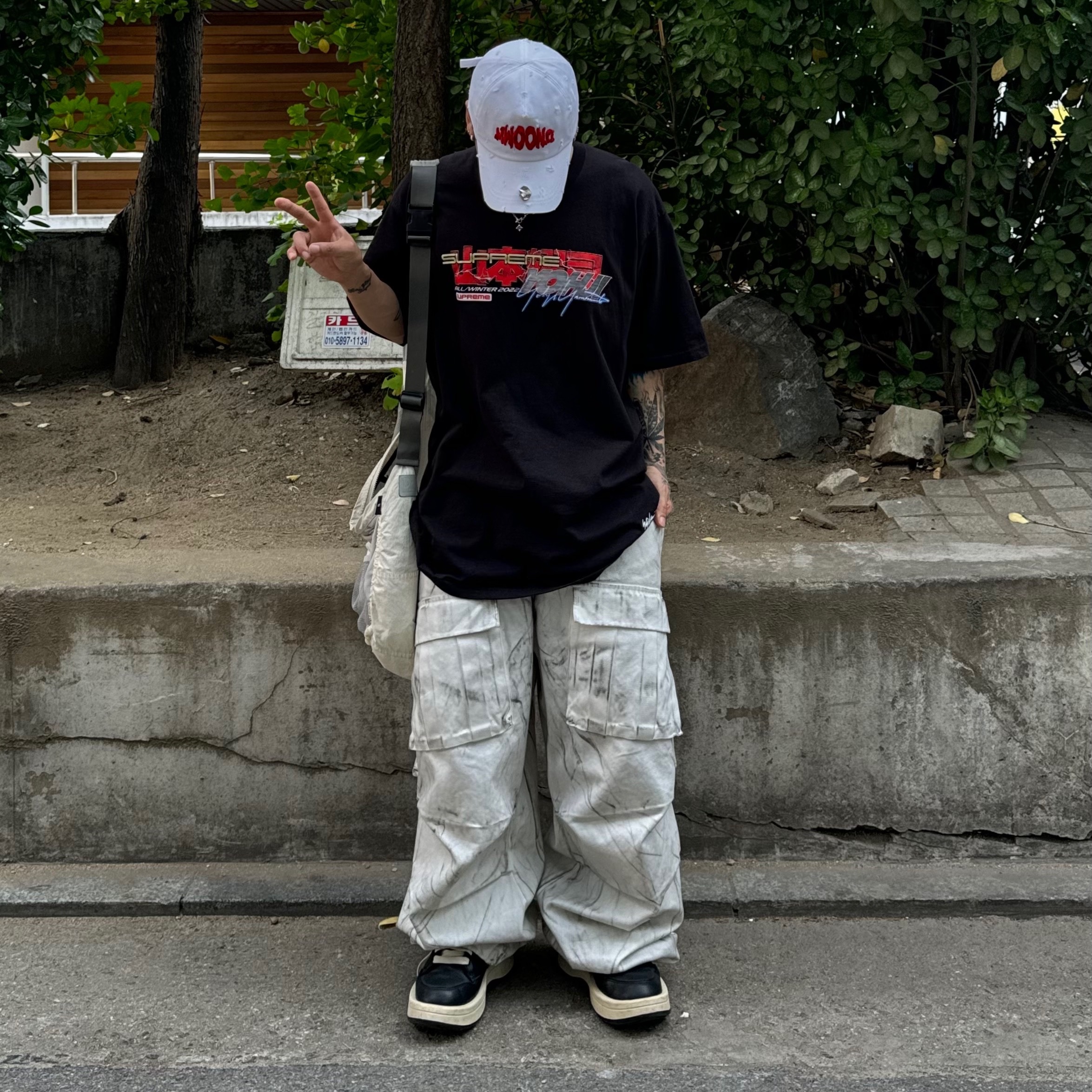 Supreme x Yohji Yamamoto Tekken T-Shirt Black - 22FW, Converse x Drkshdw Turbowpn Black Cream 착용 스타일