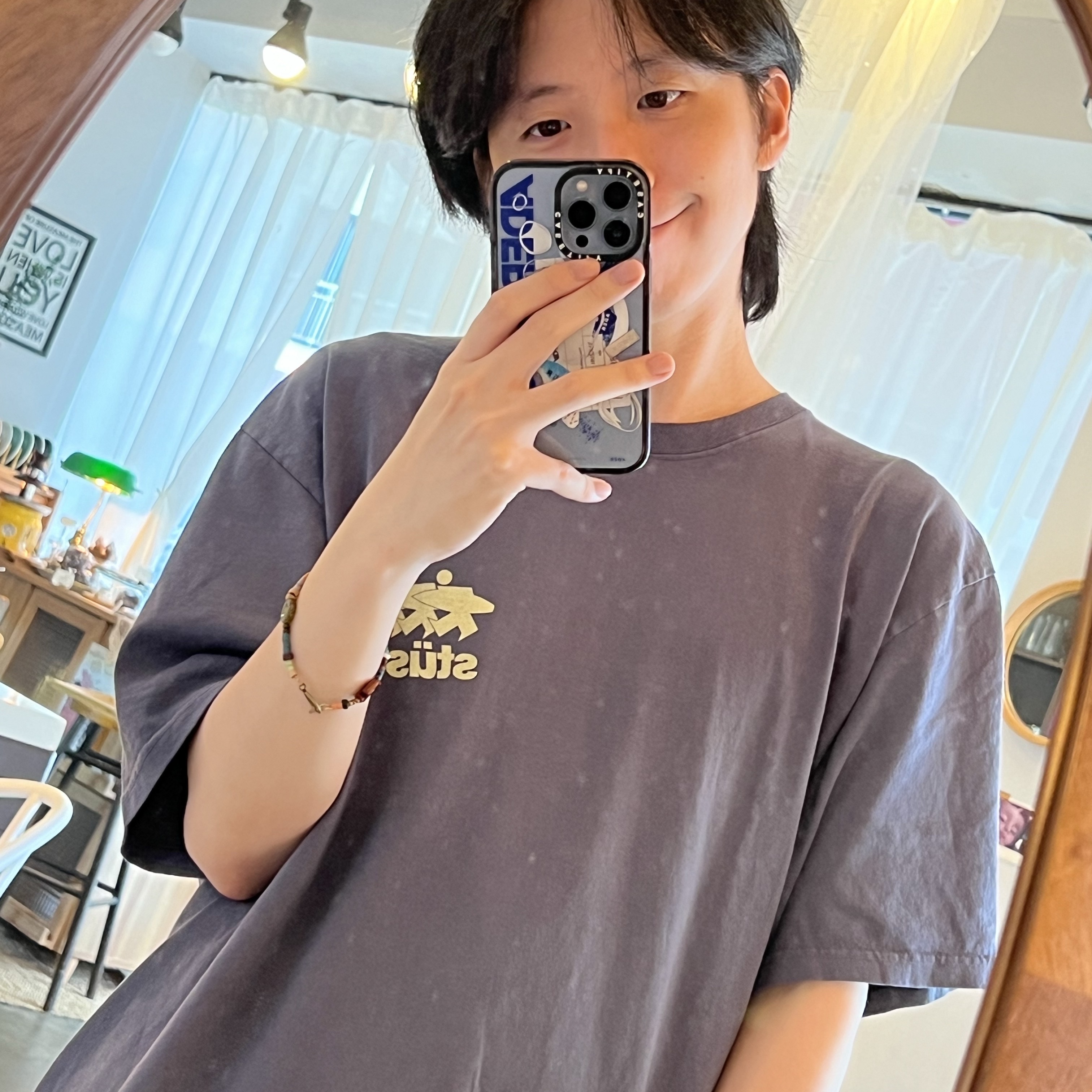 Stussy Surfwalk Pigment Dyed T-Shirt Indigo, Adidas Yeezy Slide Pure - Re-Release Ver. 착용 스타일 - 2