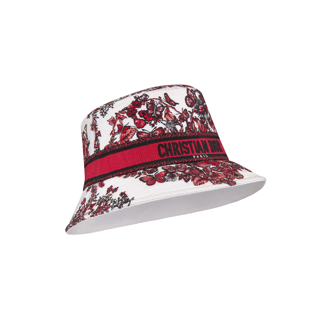 (W) Dior D-Bobby Le Cœur Des Papillons Small Brim Bucket Hat White Red 상세 이미지 1