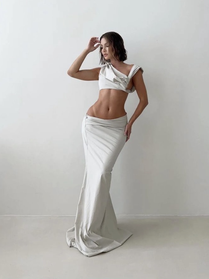 Entire Studios Women Mache Top Fog - 24FW, Entire Studios Women Tink Skirt Polution 착용 스타일 - 2