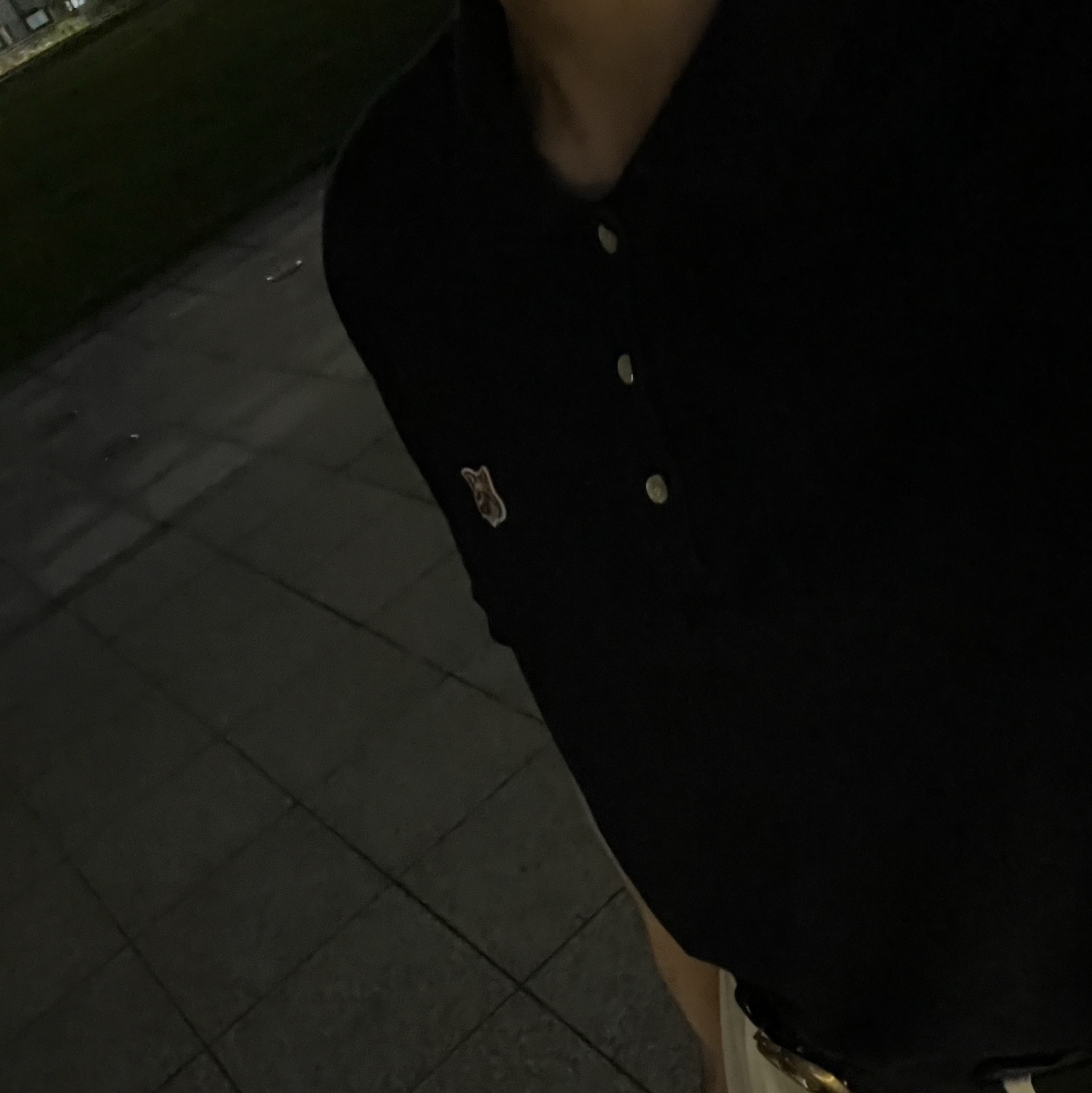 Maison Kitsune Fox Head Patch Classic Polo Navy, Gucci GG Marmont Leather Belt with Double G Buckle Black Brass 착용 스타일 - 1