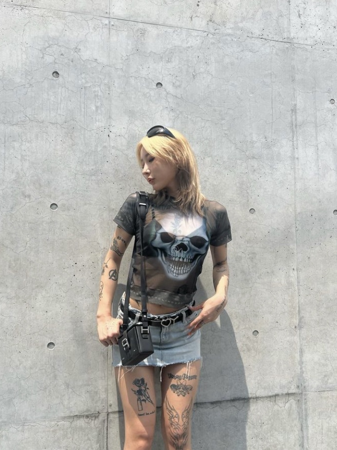 Ottolinger Women Mesh T-Shirt Skull Print 착용 스타일 - 2