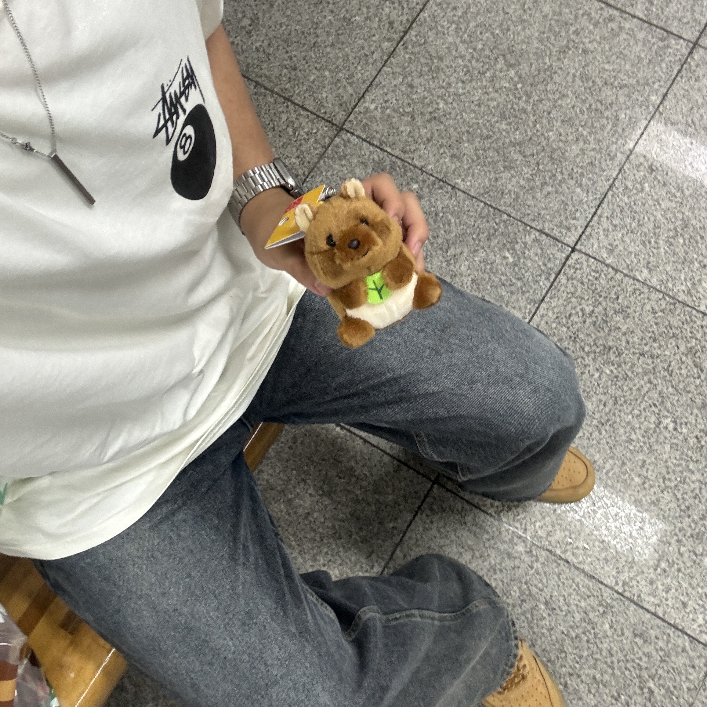 Nike Air Force 1 '07 WB Flax, Stussy 8 Ball Pigment Dyed T-Shirt Natural 착용 스타일 - 1
